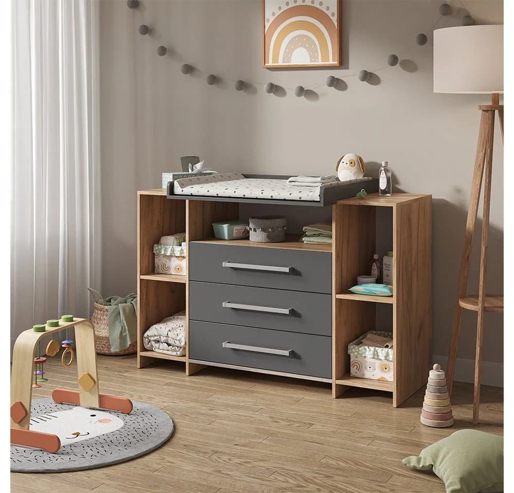 Vicco Wickelkommode Oskar XL mit Wickelauflage Eiche Anthrazit - Bild 3