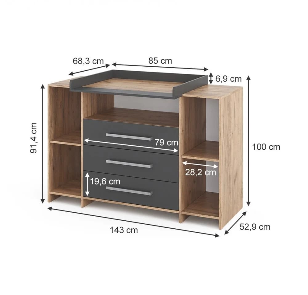 Vicco Wickelkommode Oskar XL mit Wickelauflage Eiche Anthrazit - Bild 4