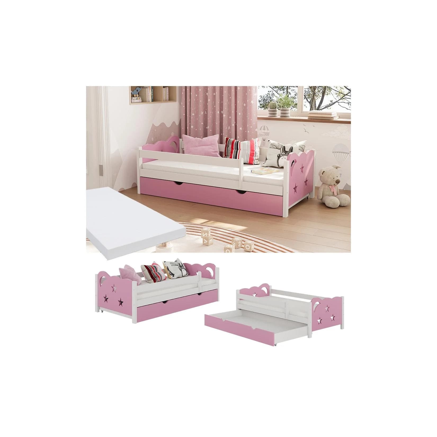 Vitalispa Kinderbett Jessica Weiß/Rosa mit Stauraum und Rausfallschutz