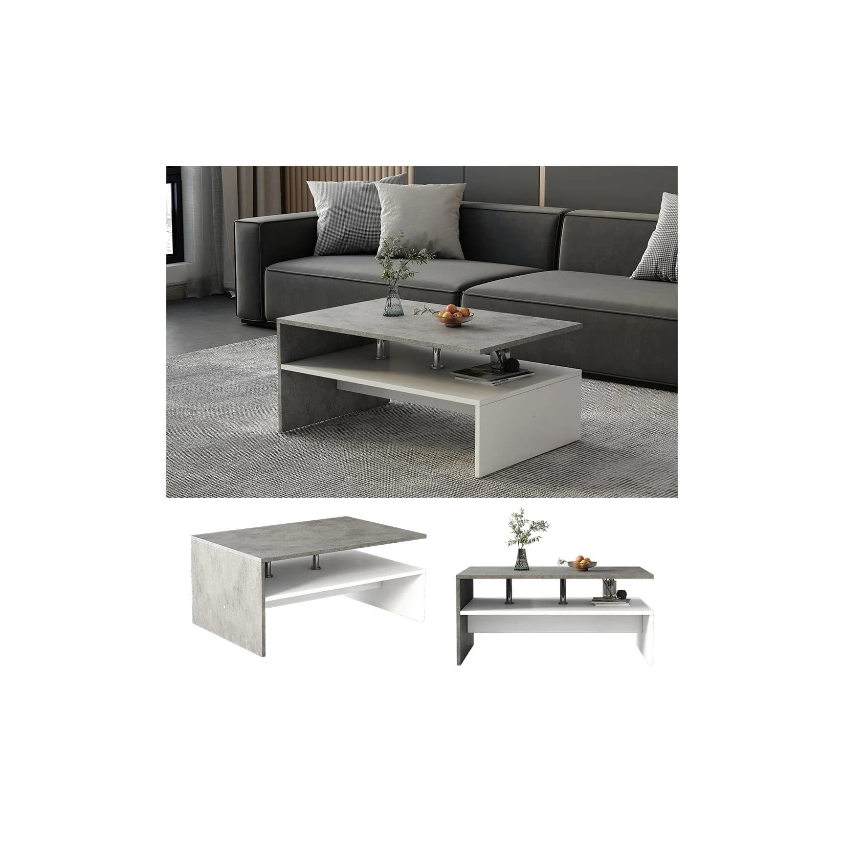 Vicco Couchtisch Mike Beton Weiß Modern mit Ablagen