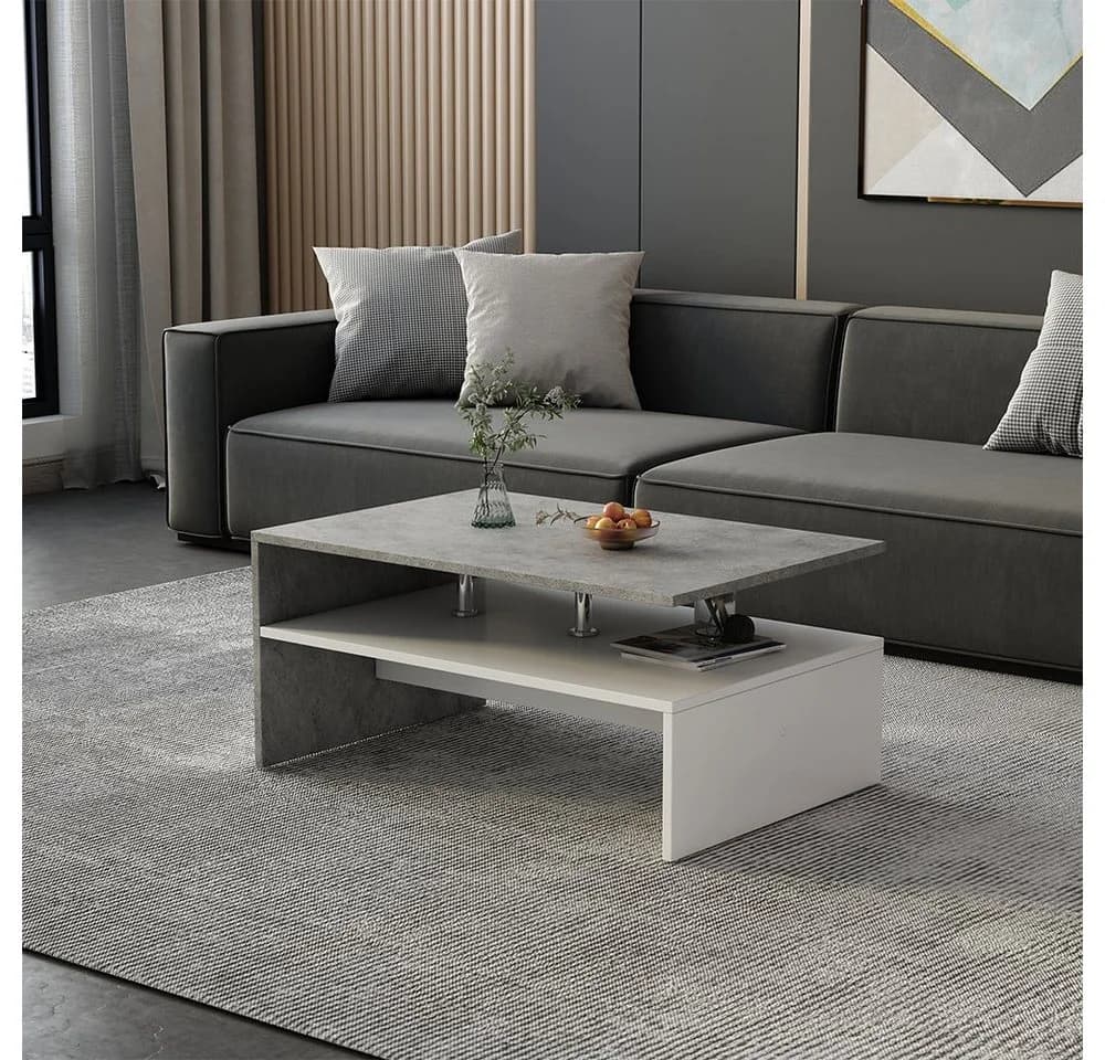 Vicco Couchtisch Mike Beton Weiß Modern mit Ablagen - Bild 3