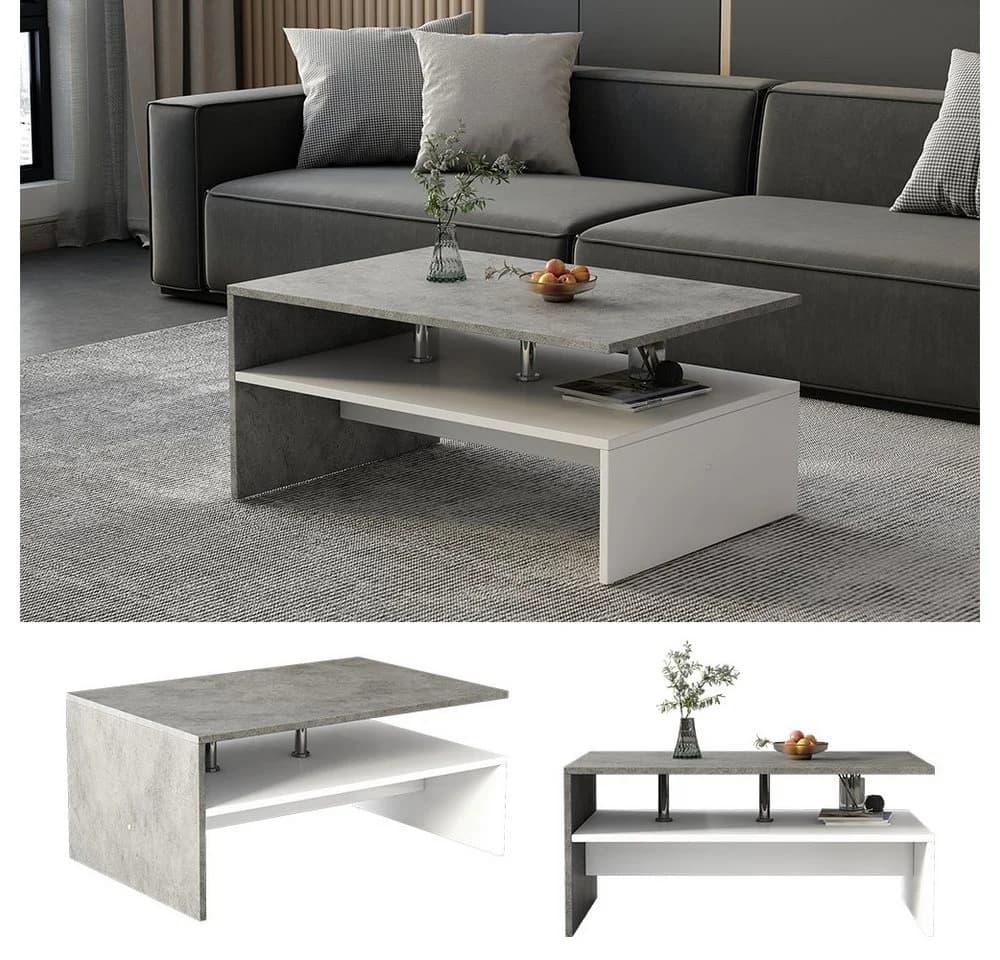 Vicco Couchtisch Mike Beton Weiß Modern mit Ablagen - Bild 4
