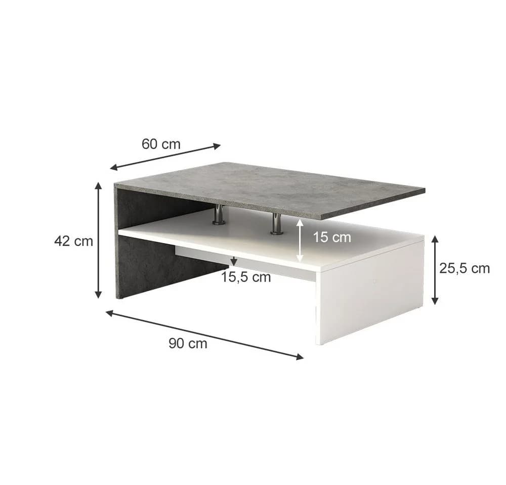 Vicco Couchtisch Mike Beton Weiß Modern mit Ablagen - Bild 5
