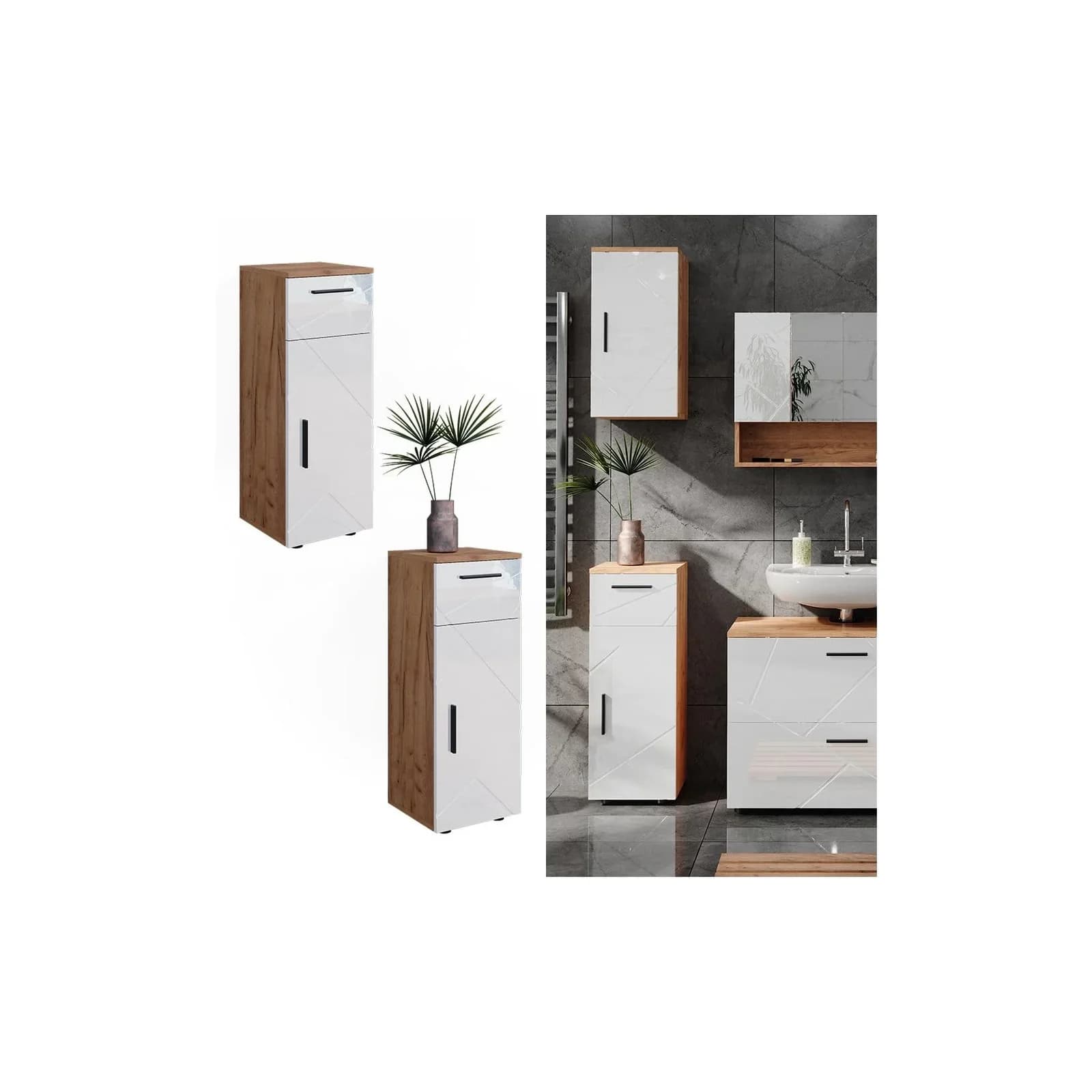 Vicco Midischrank Irma Weiß Hochglanz Eiche Modern