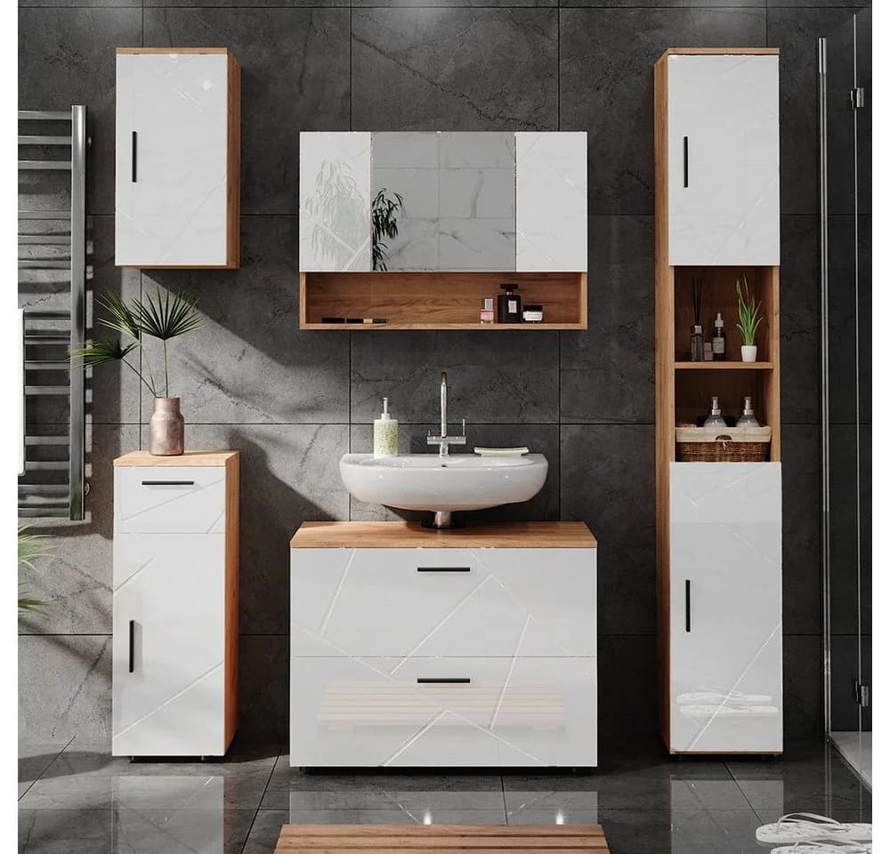 Vicco Midischrank Irma Weiß Hochglanz Eiche Modern - Bild 5