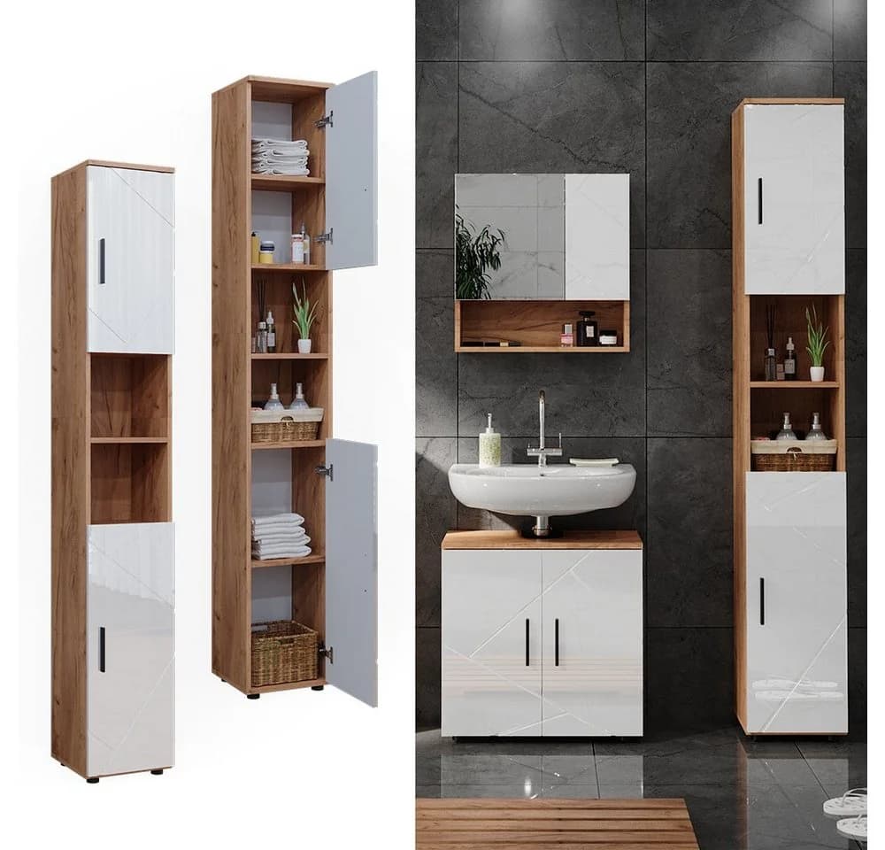 Vicco Hochschrank Irma Eiche/Weiß Hochglanz - Bild 2