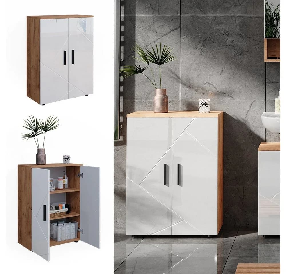 Vicco Midischrank Irma Weiß Hochglanz Goldkraft Eiche - Bild 2