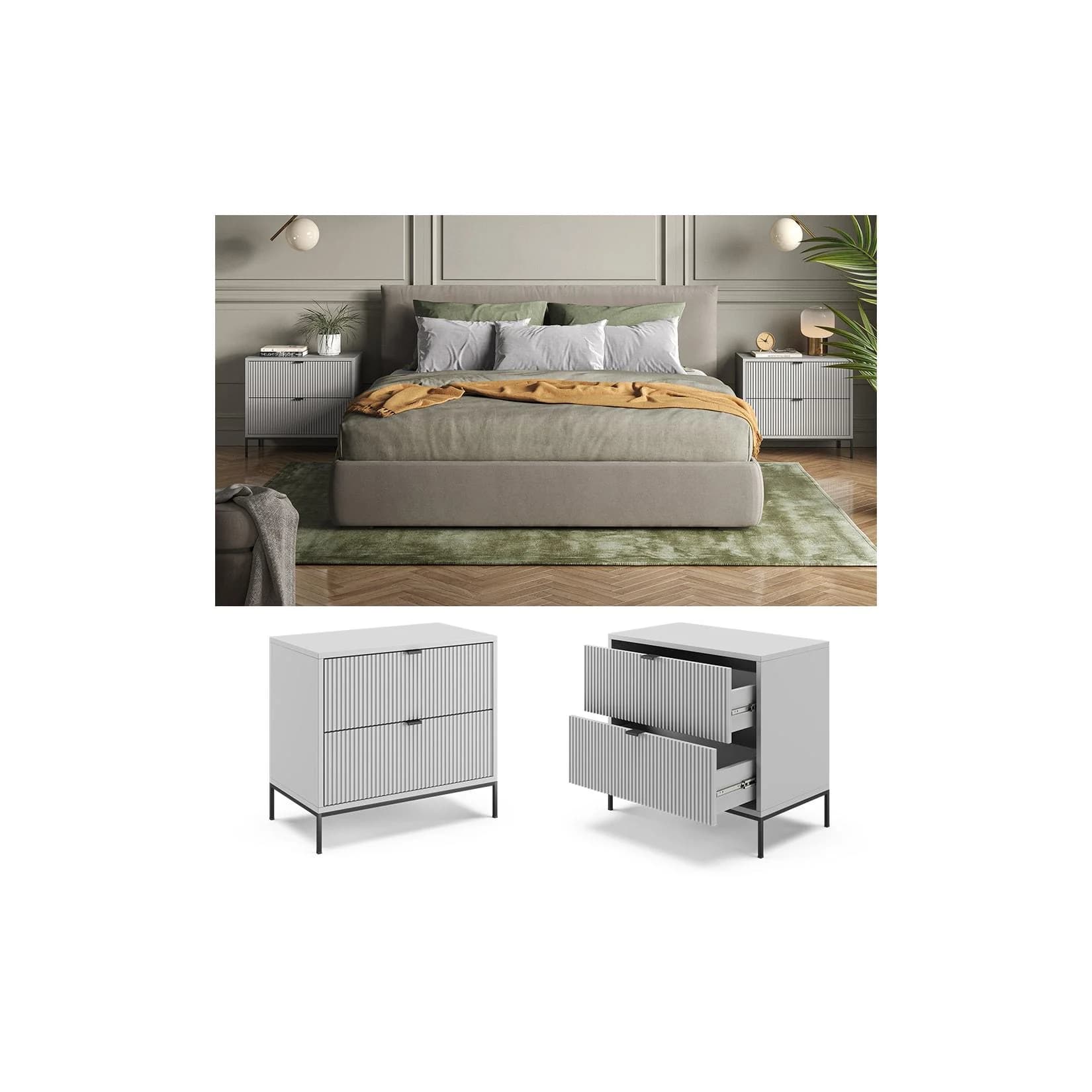 Vicco Nachtschrank Eliza 2er Set Grau mit 2 Schubladen