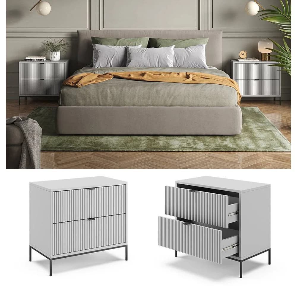 Vicco Nachtschrank Eliza 2er Set Grau mit 2 Schubladen - Bild 4