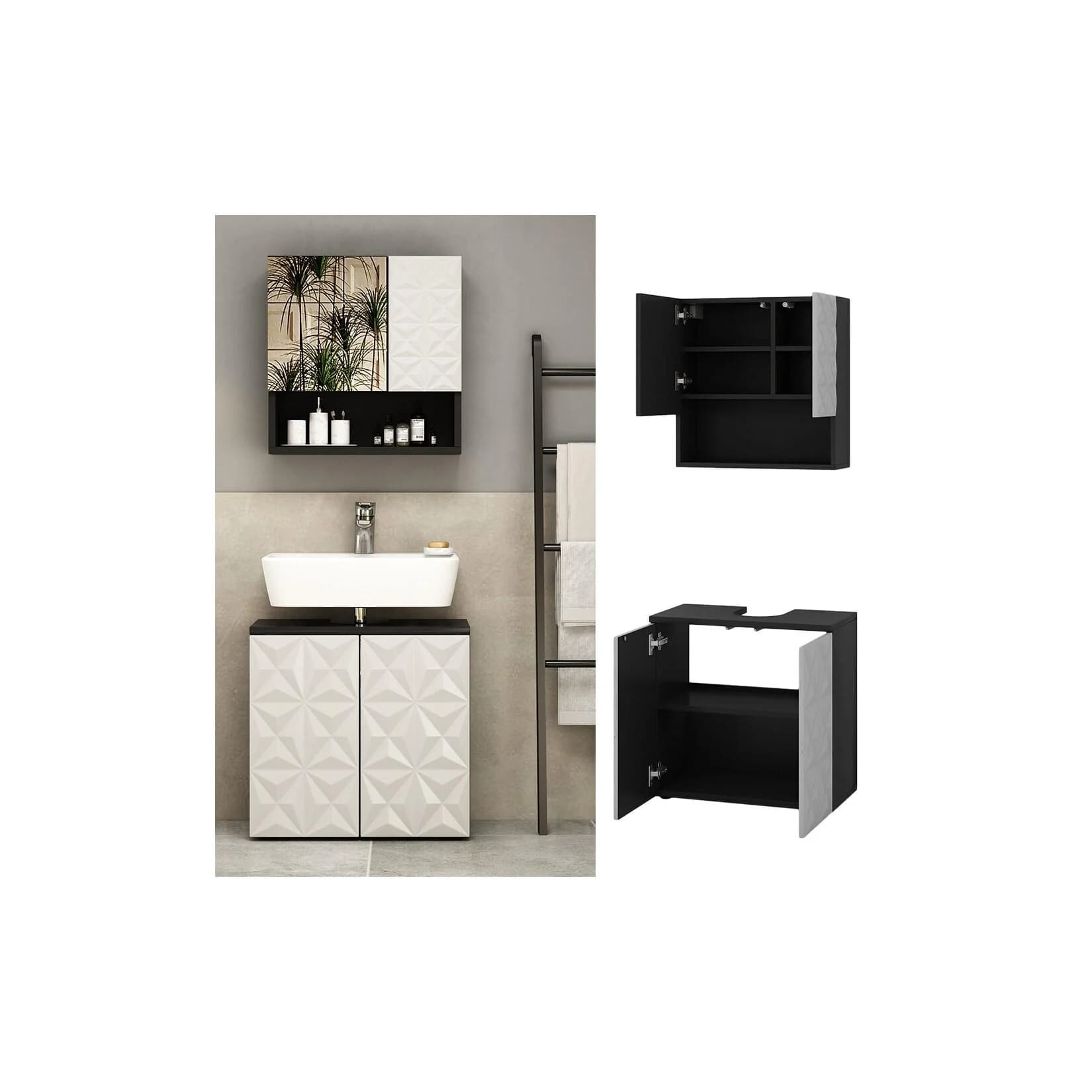 Vicco Badmöbel-Set Edge Schwarz Weiß Modern mit Push-to-Open