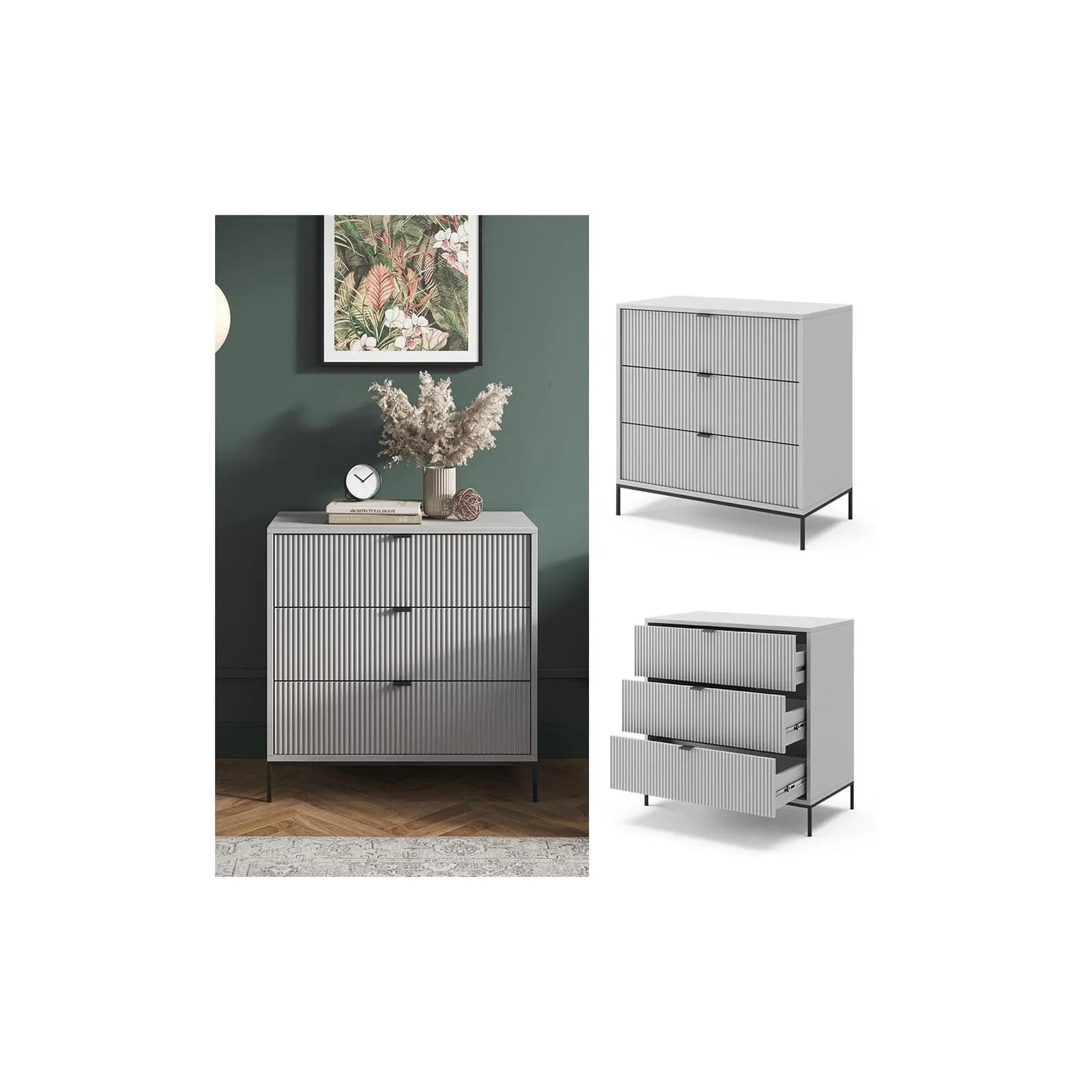 Vicco Kommode Eliza Grau 3 Schubladen Modernes Design