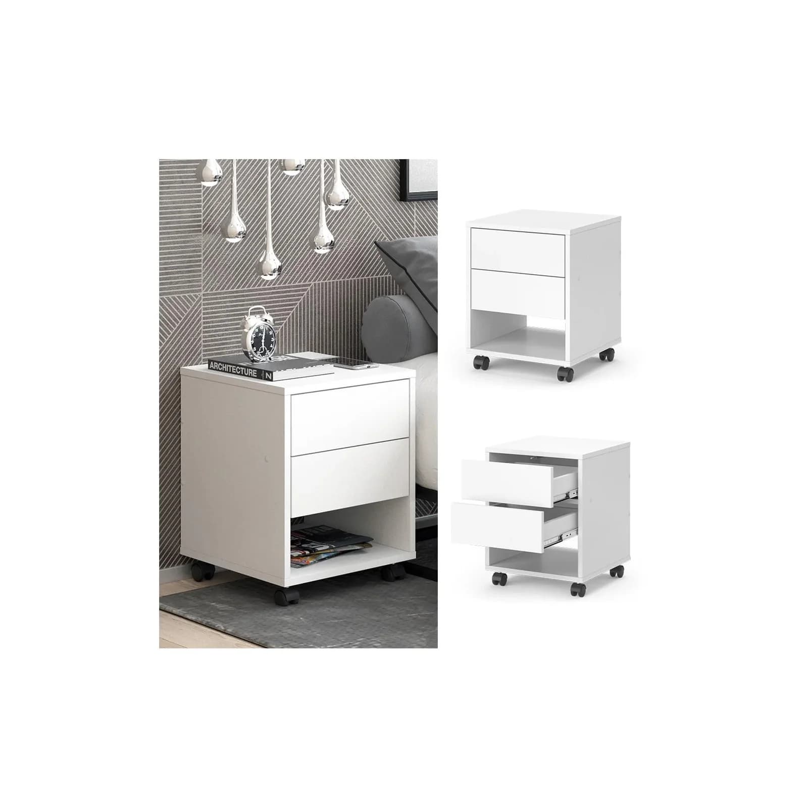 Vicco Hocker mit Schublade Jons Weiß Sitzhocker Stauraum