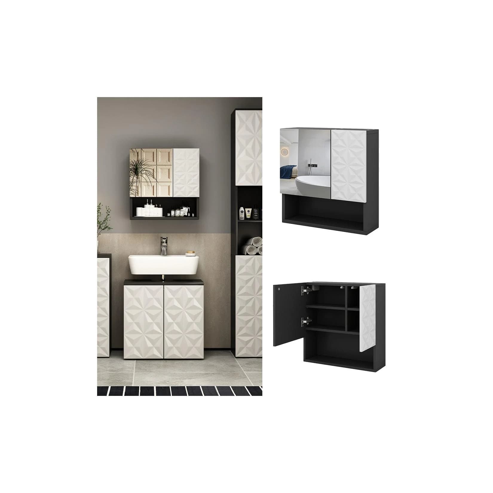 Vicco Spiegelschrank Edge Schwarz Weiß 2 Türen Push-to-Open