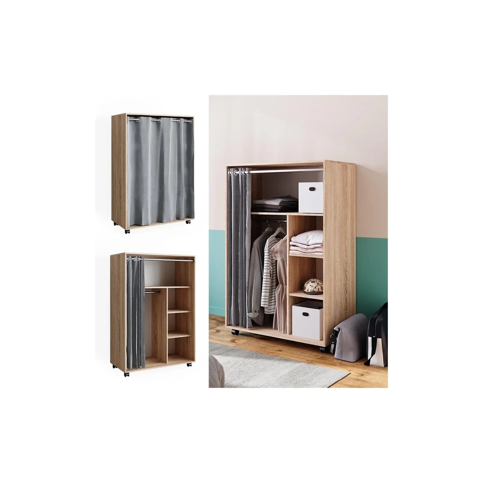 VICCO Kleiderschrank Doros Offen Rollbar Sonoma