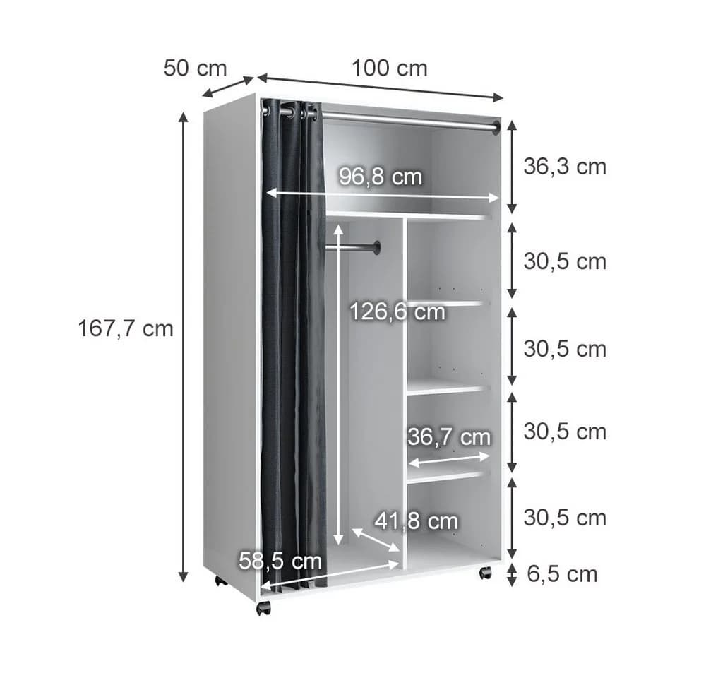 Vicco Kleiderschrank Doros Weiß Modern Rollbar - Bild 5