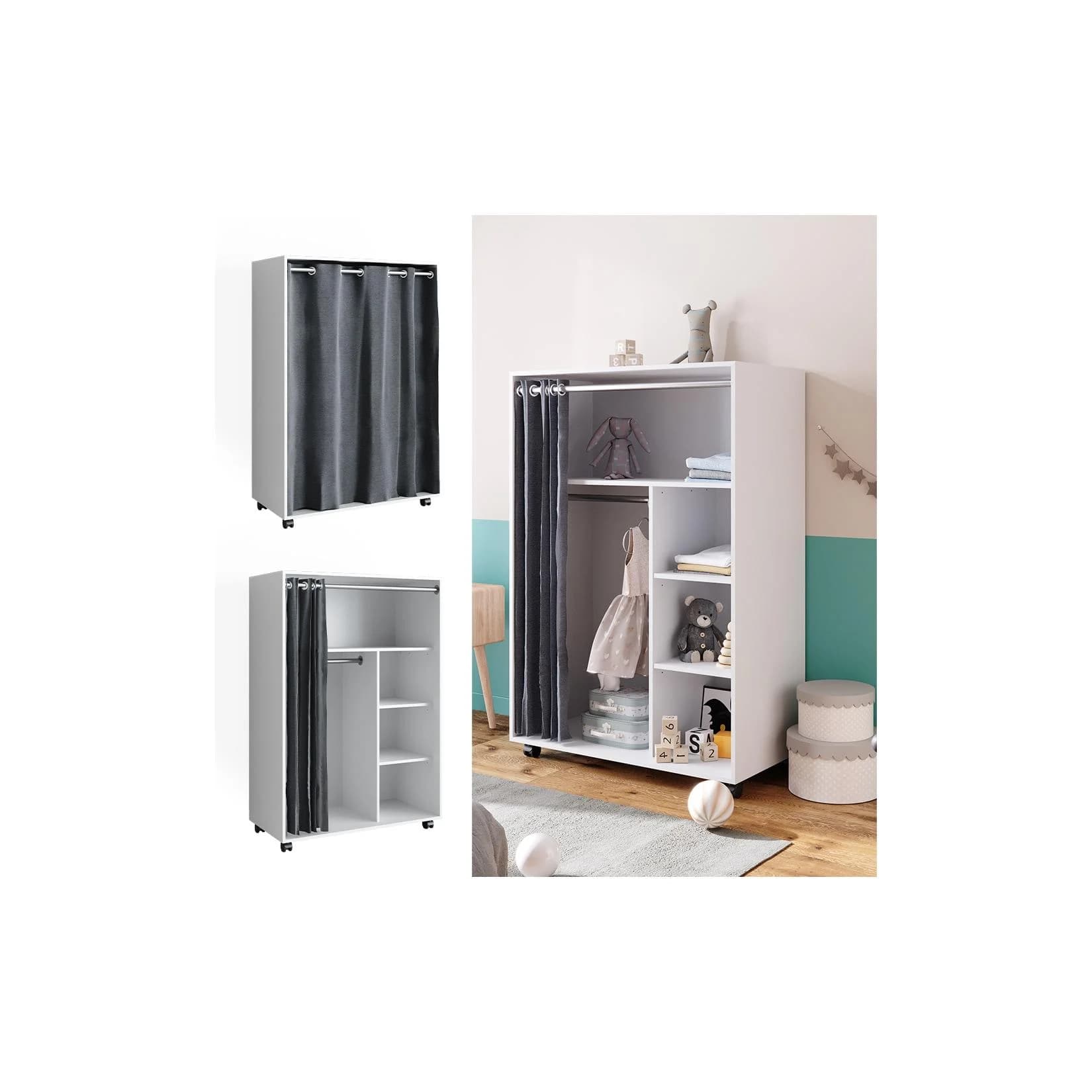Vicco Kinderkleiderschrank Doros Weiß Modern Rollbar