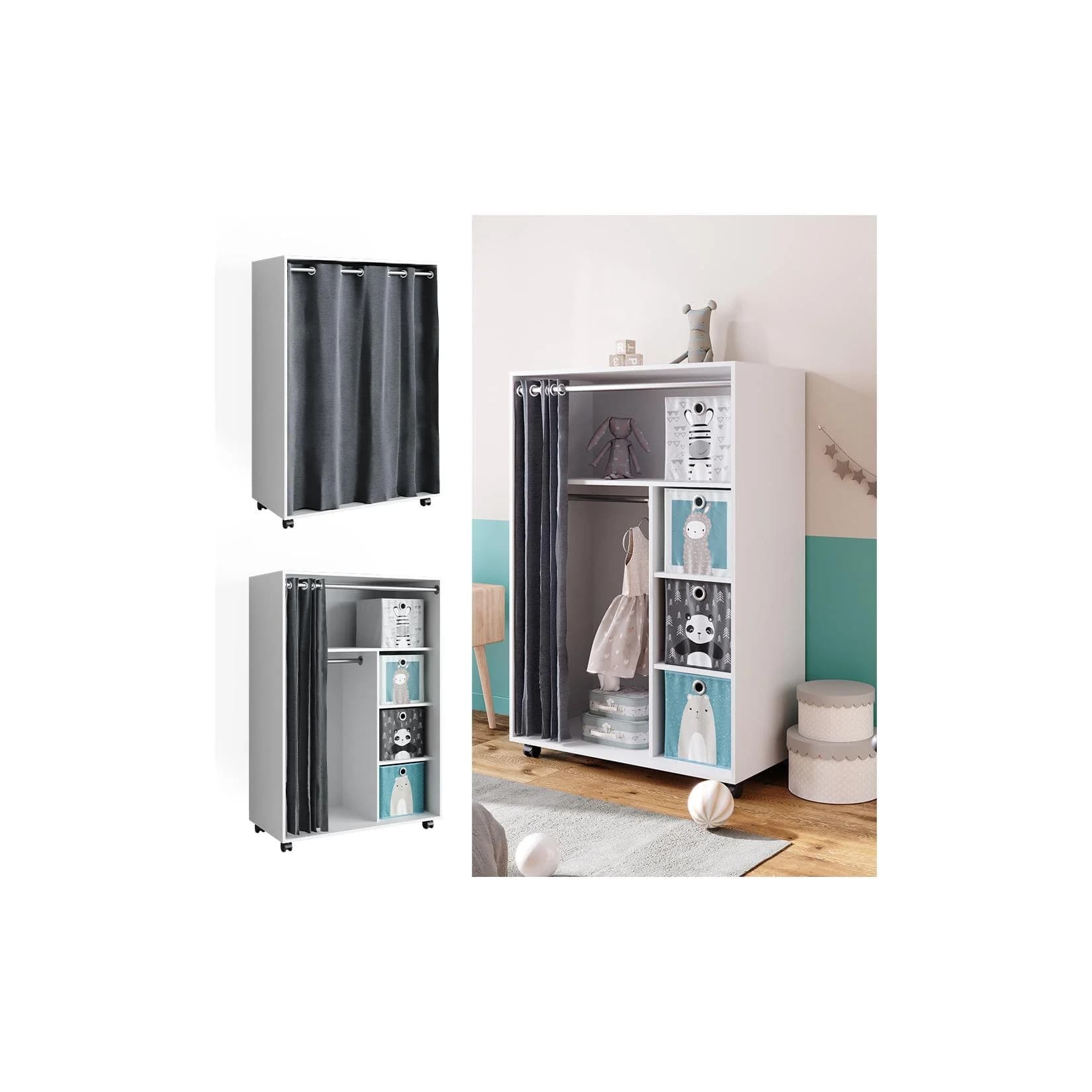 Vicco Kleiderschrank Doros Weiß Modern Rollbar mit Faltboxen