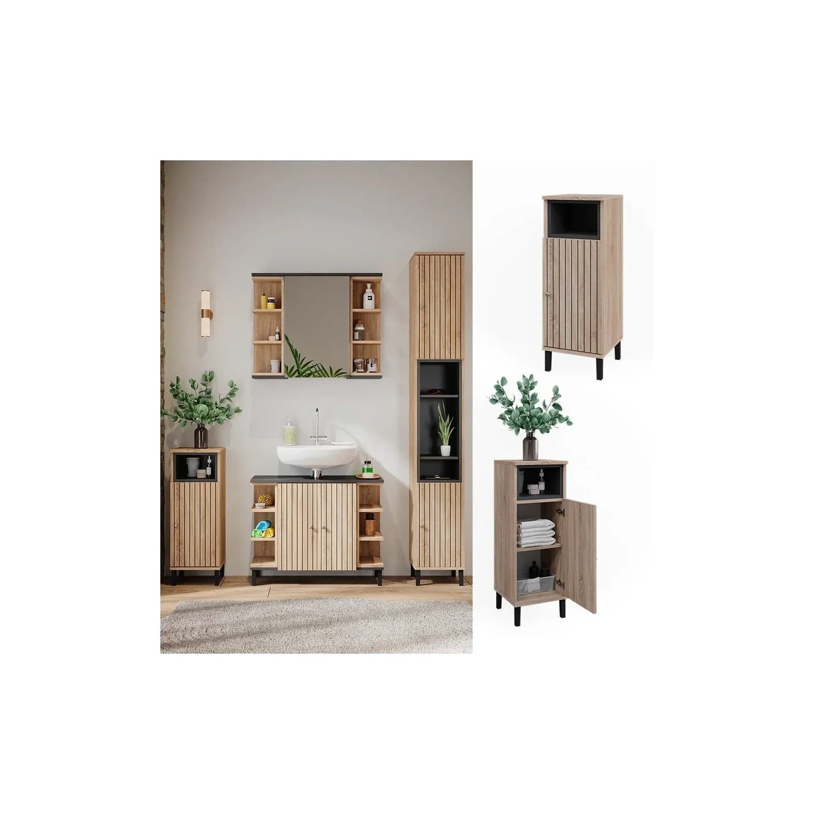 Vicco Midischrank Aquis Modern Sonoma Anthrazit Badezimmer
