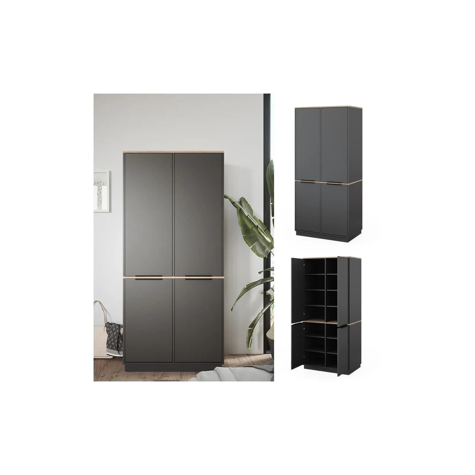 Vicco Kleiderschrank Betti 4-türig Anthrazit Eiche Modern