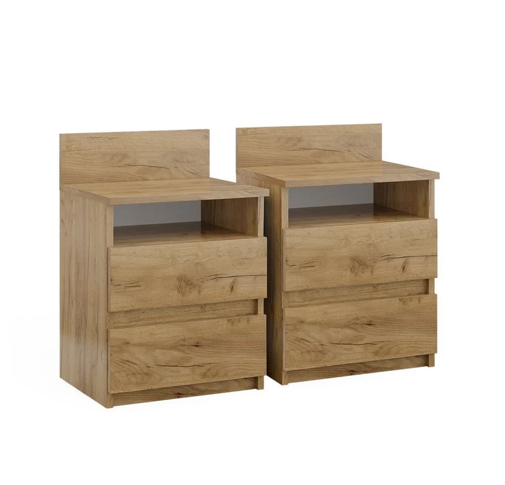 Vicco Nachttisch 2er Set Monty Goldkraft-Eiche mit 2 Schubfächern - Bild 2