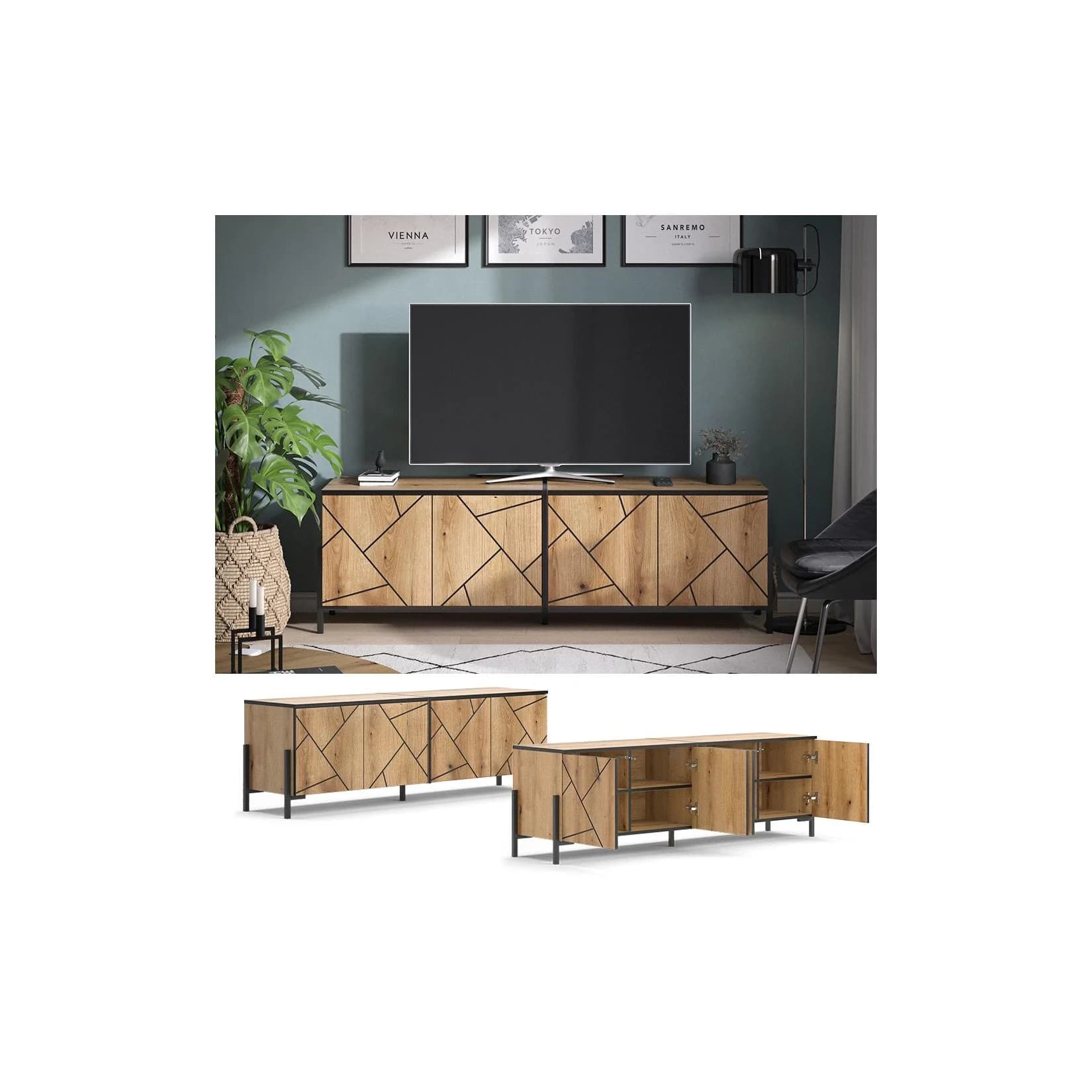 Vicco TV-Lowboard Hatto Eiche Moderner Fernsehtisch