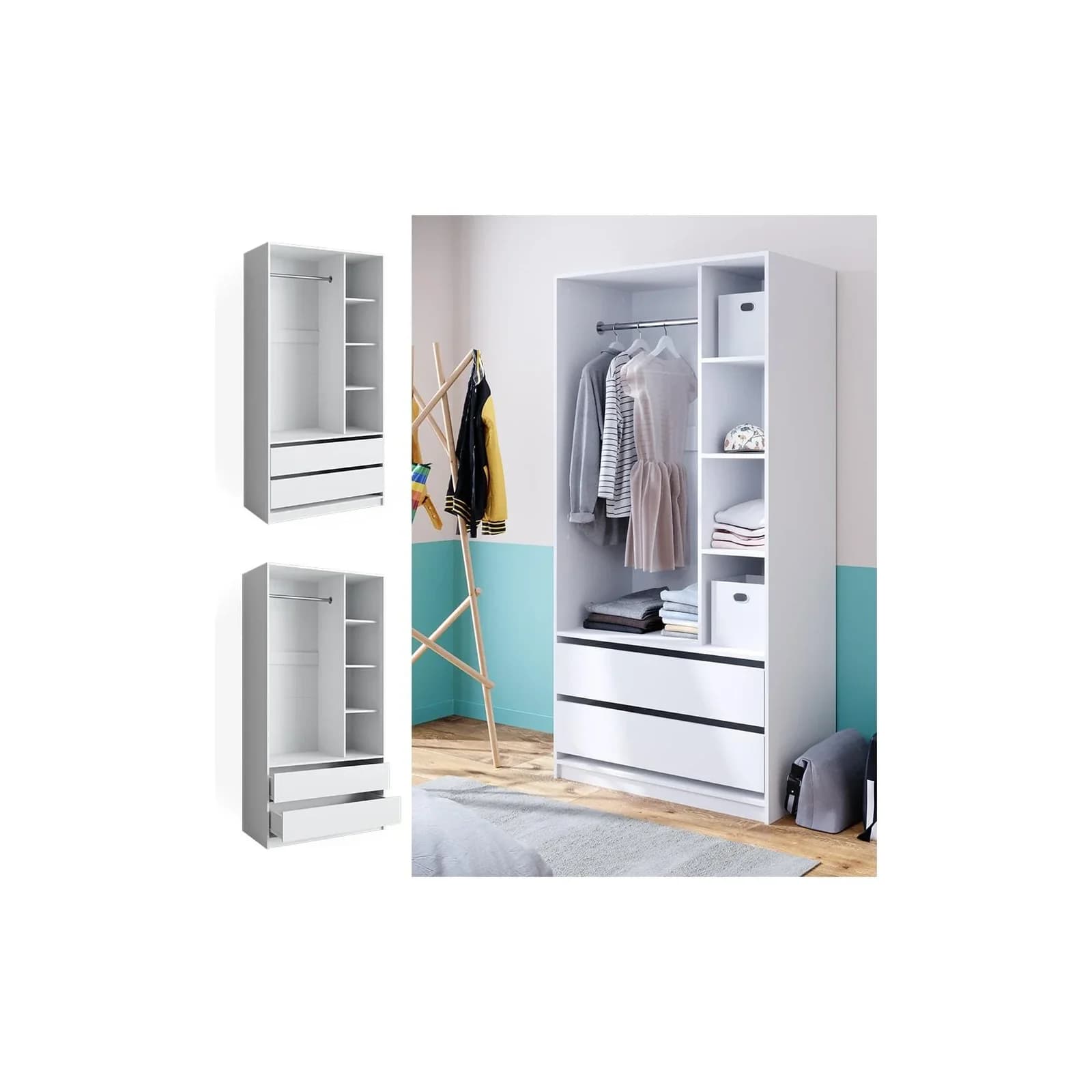 Vicco Kleiderschrank Elmo Weiß Modern Offen