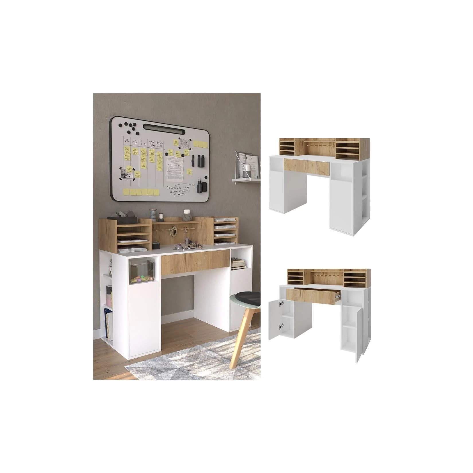 Vicco Basteltisch XL Weiß-Sonoma mit Stauraum