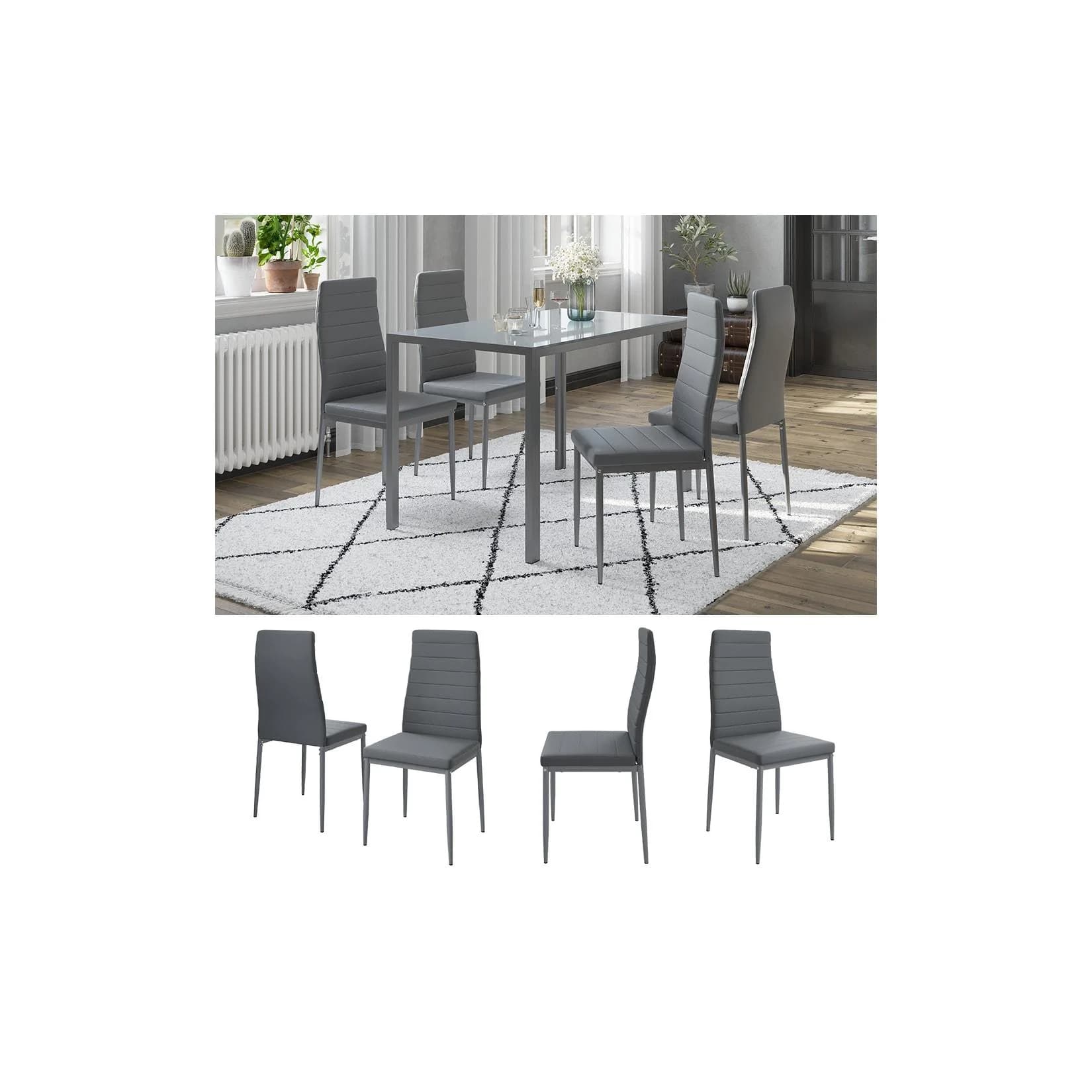 Vicco Esszimmerstuhl Grand Metall Grau 4-teilig Hochlehner Modern