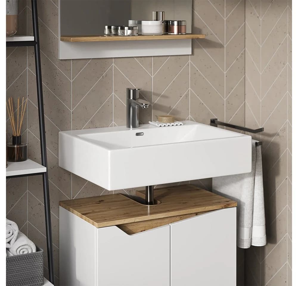 Vicco Waschbeckenunterschrank Marelle Weiß Artisan-Eiche 2 Türen - Bild 5