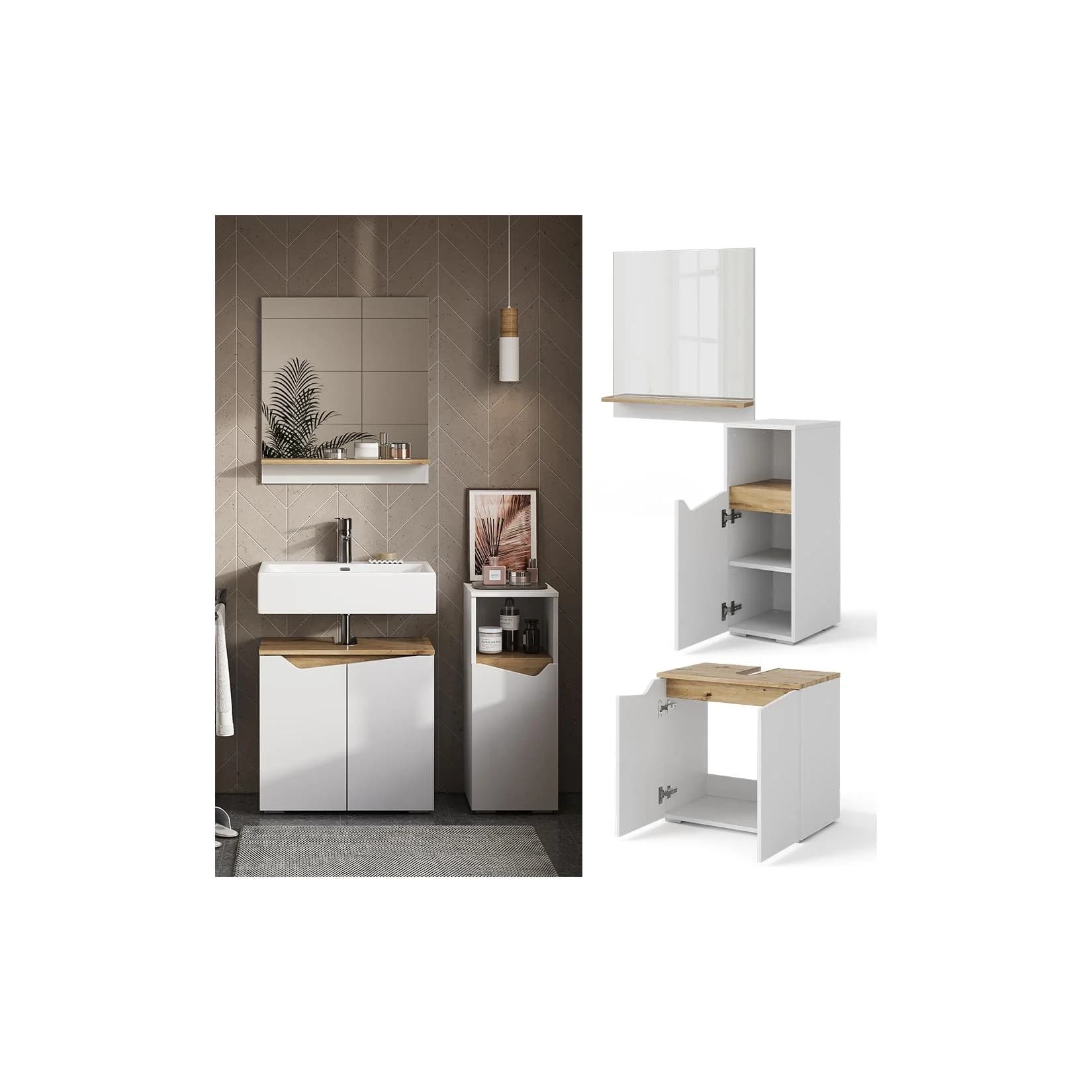 VICCO Badmöbel-Set Marelle Weiß Artisan Moderne Serie mit Spiegel