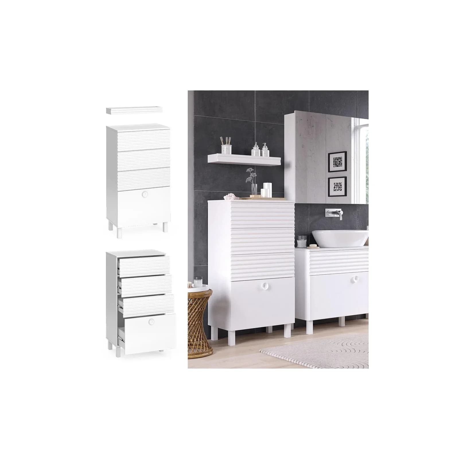 Vicco Midischrank Sola Weiß Matt mit Schubladen und Regal