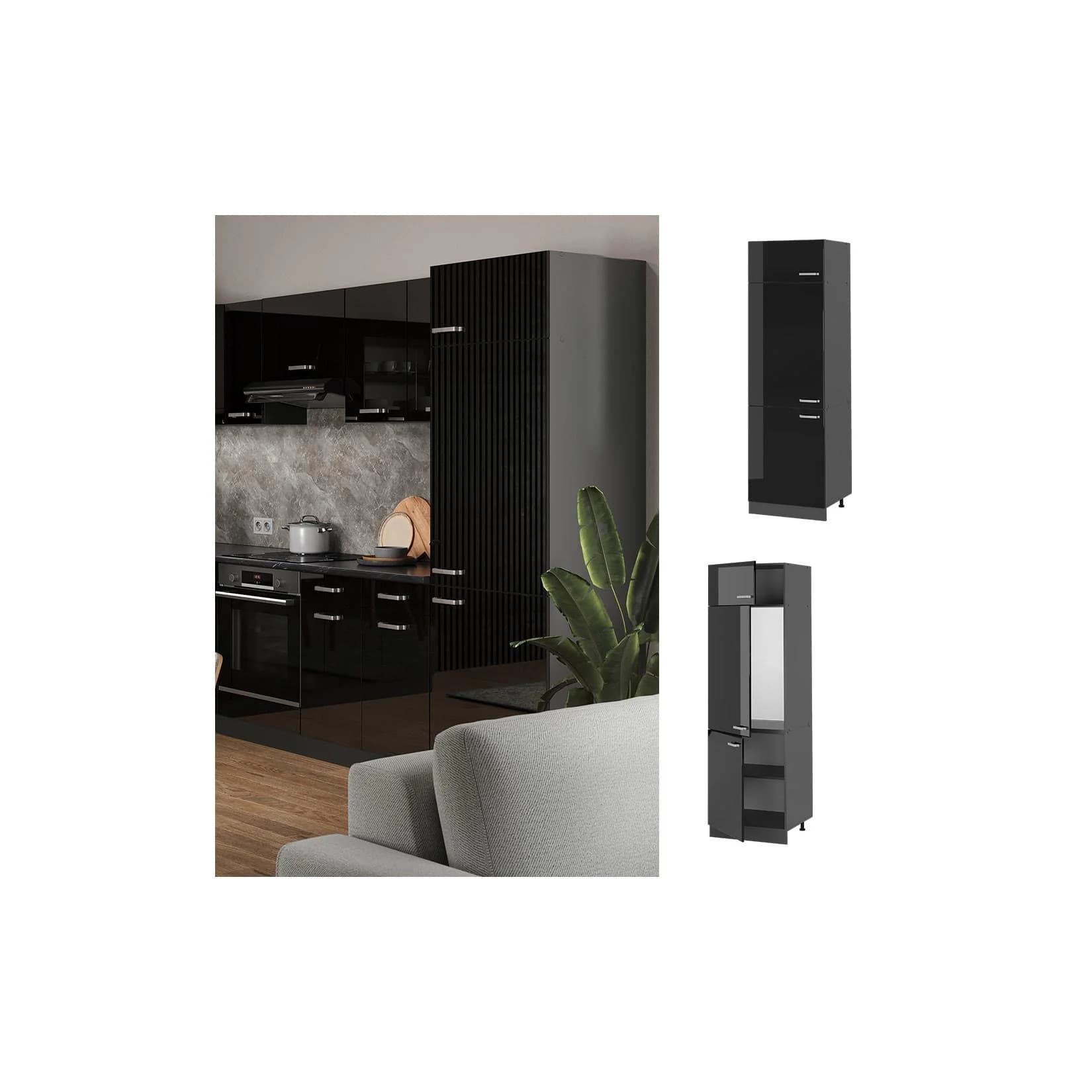 Vicco Kühlumbauschrank R-Line Solid Anthrazit Schwarz 60 cm modern