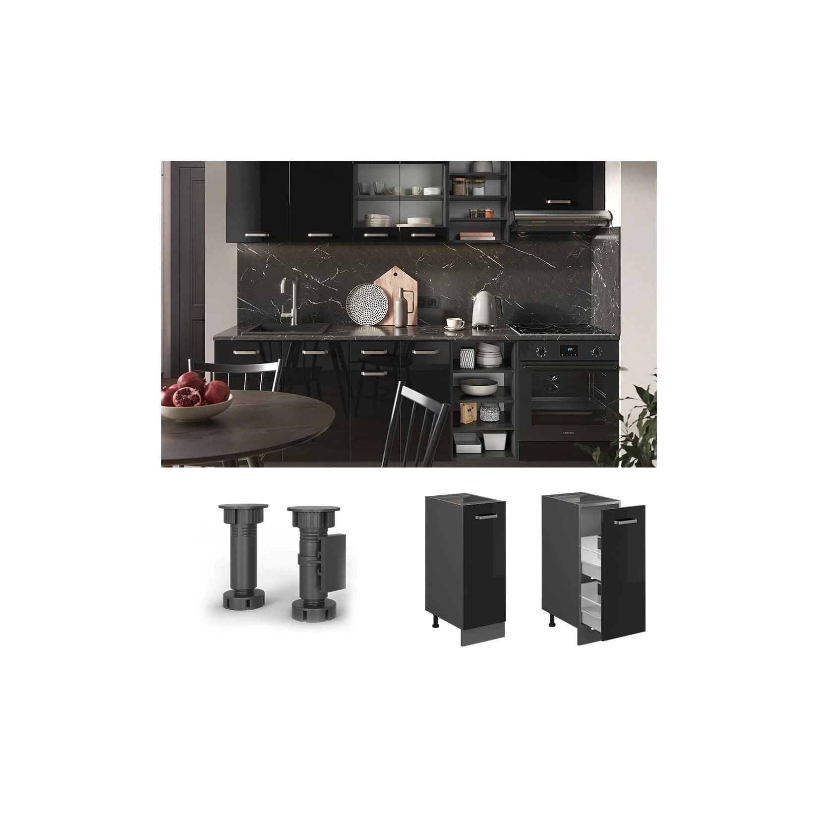 Vicco Apothekerschrank R-Line Schwarz Hochglanz Anthrazit