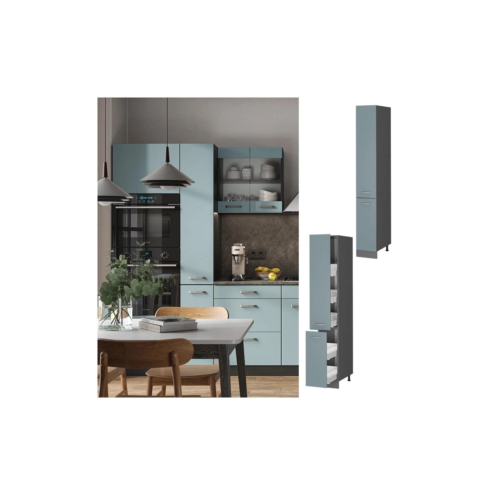 Vicco Apothekerhochschrank R-Line Anthrazit Blau Grau 30 cm Modern