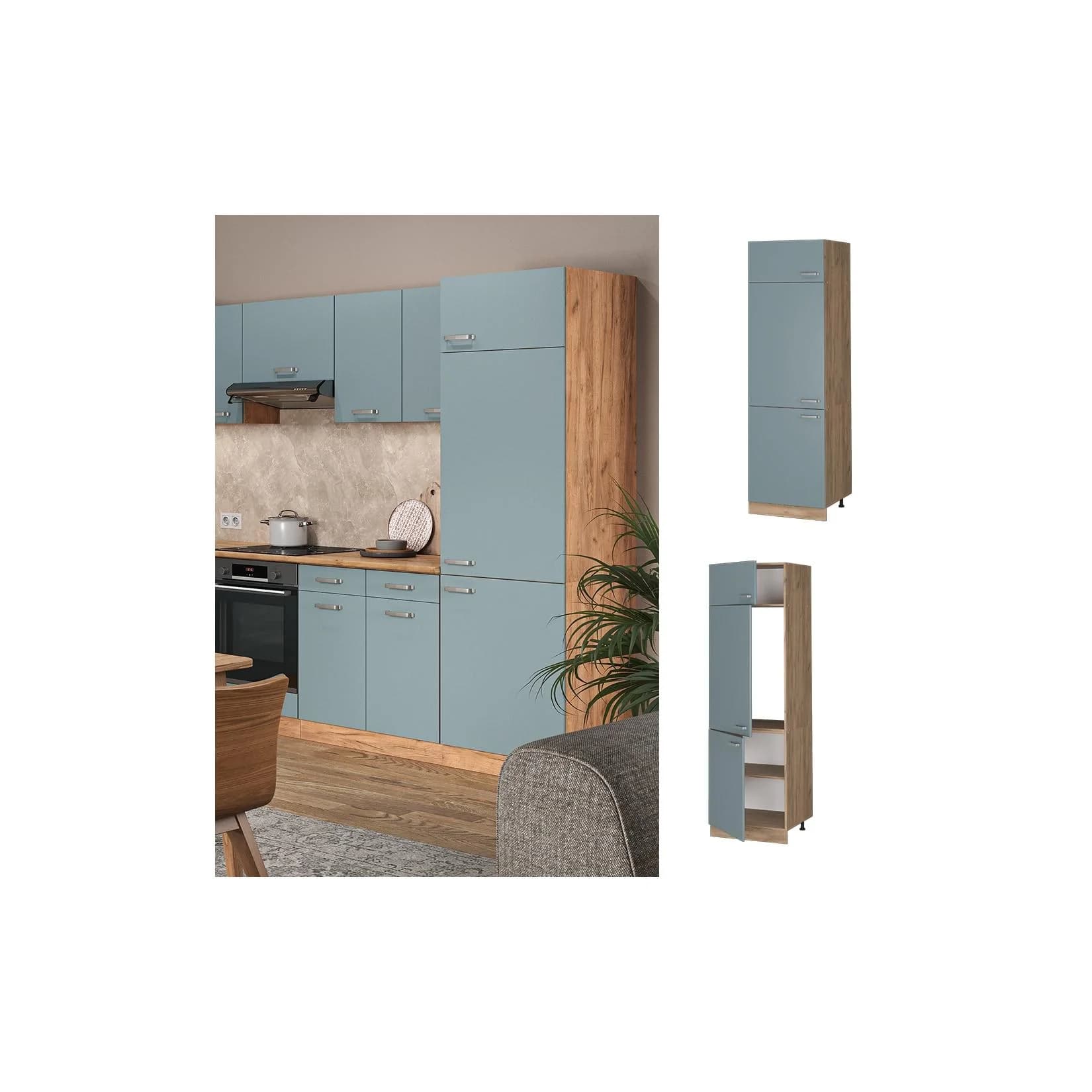 Vicco Kühlumbauschrank R-Line Modern Eiche Blau Grau