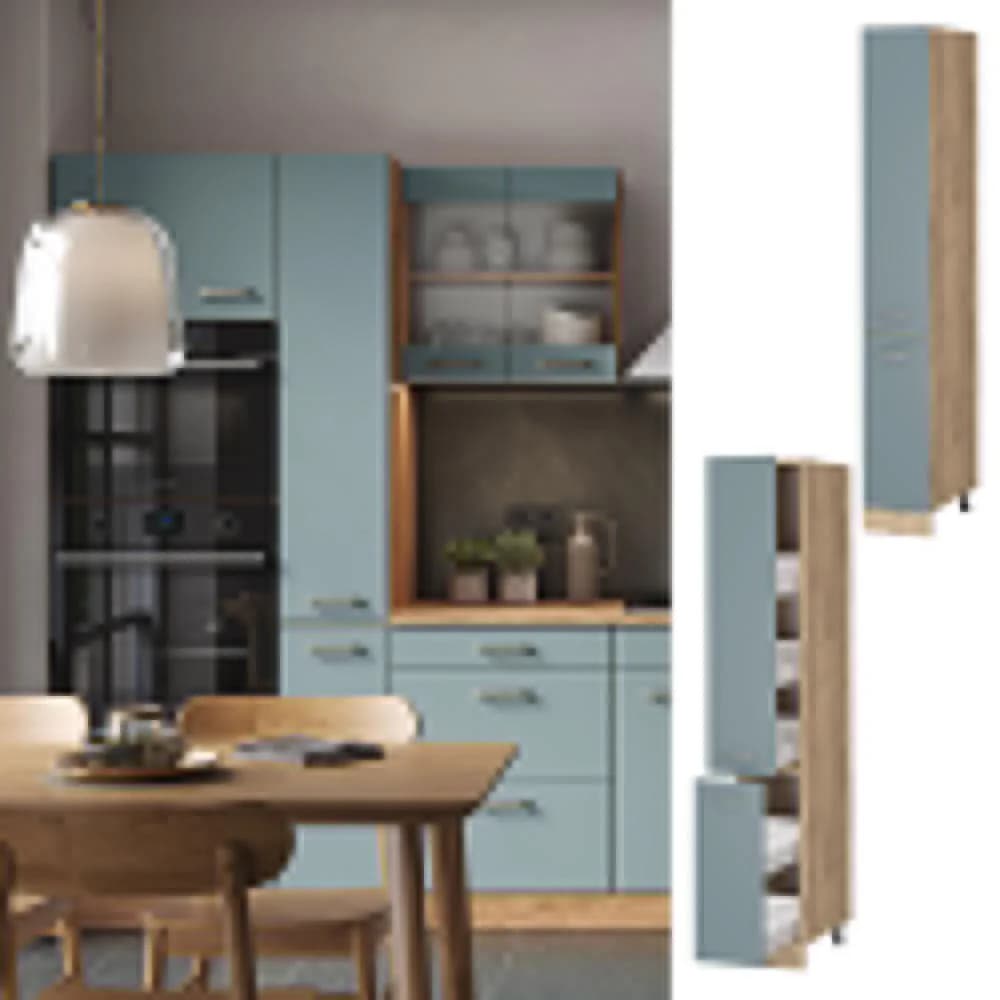 Vicco Apothekerhochschrank Küchenschrank R-Line Eiche Blau Grau 30 cm