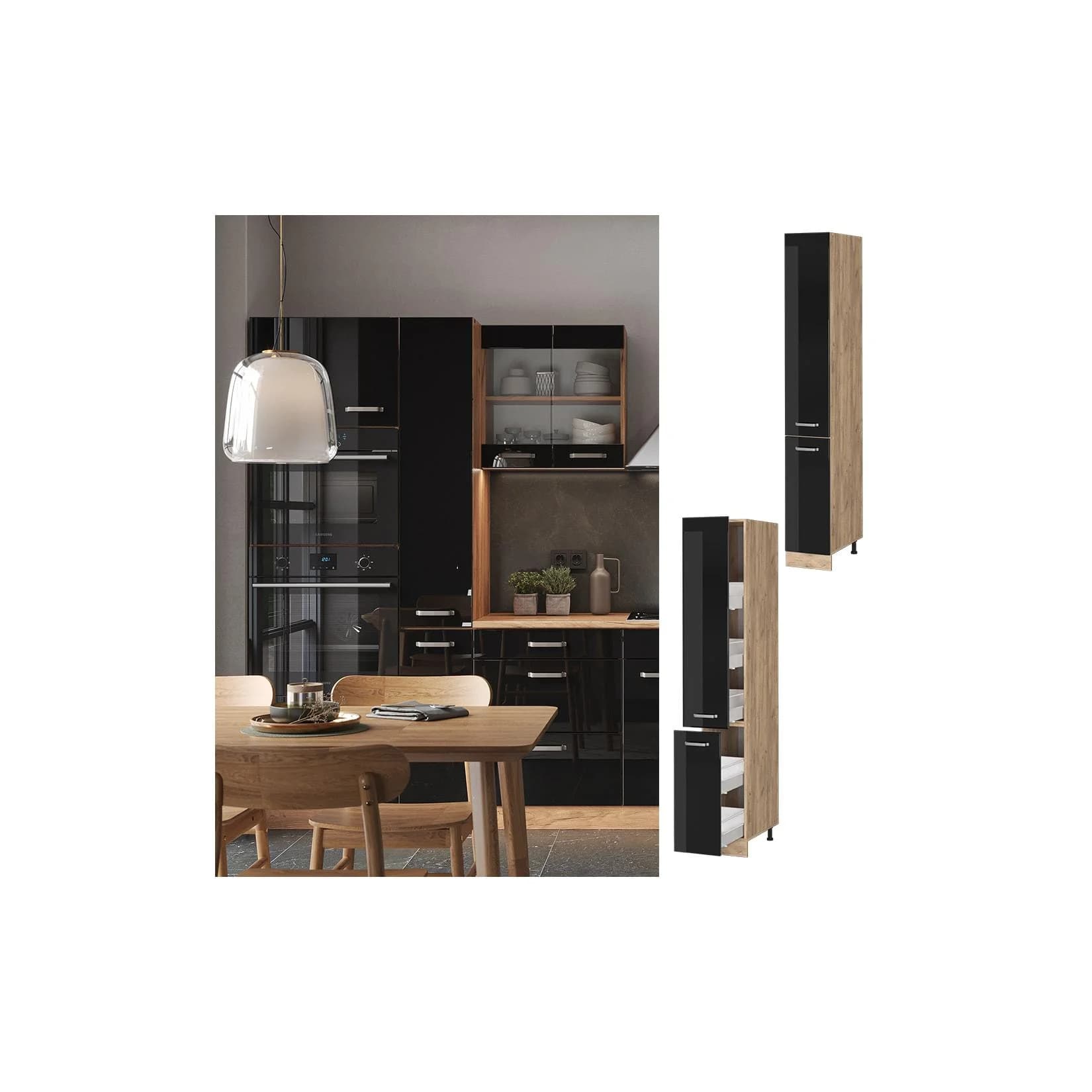 Vicco Apothekerhochschrank Küchenschrank R-Line Eiche Schwarz Modern