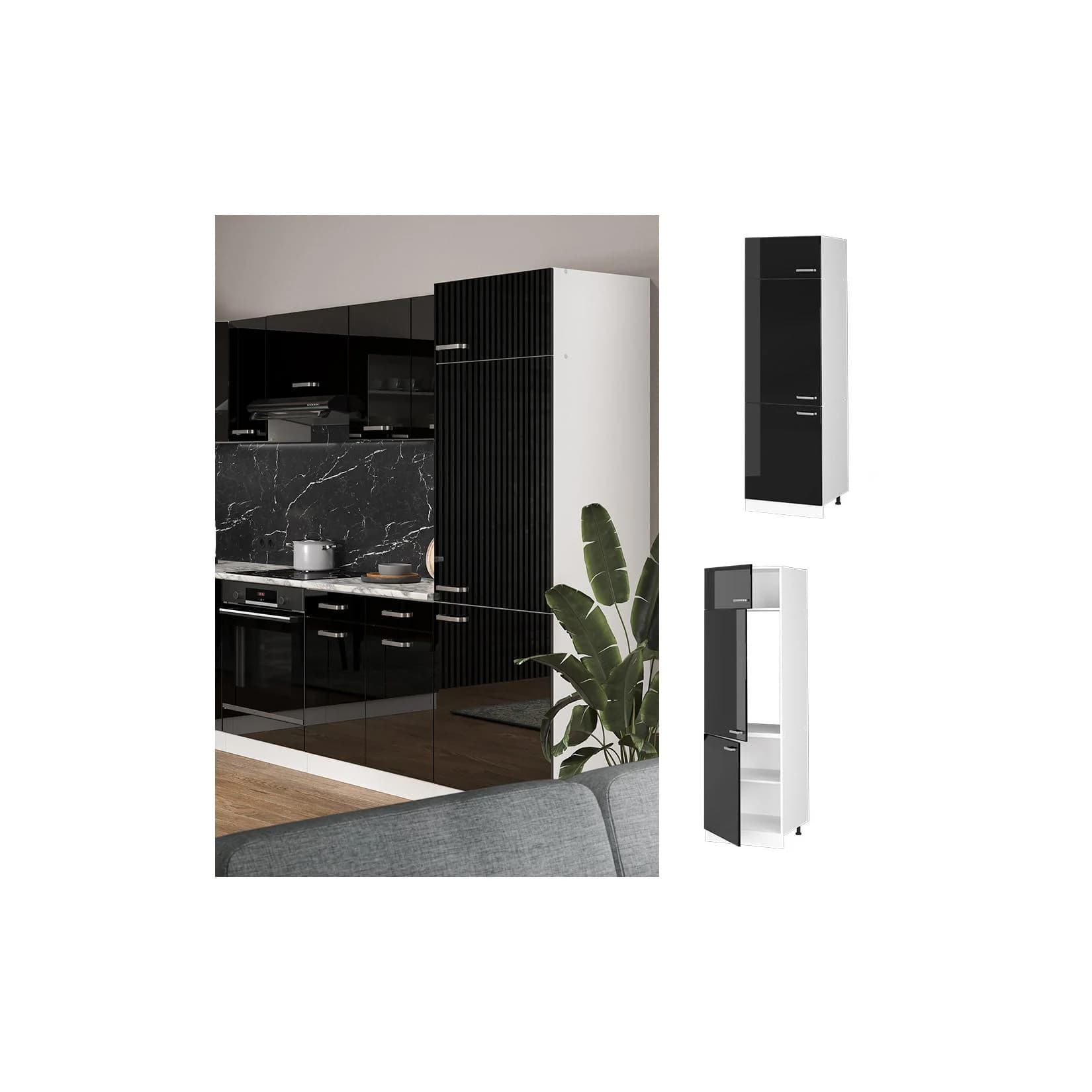 Vicco Kühlumbauschrank R-Line Schwarz Hochglanz Weiß Modern