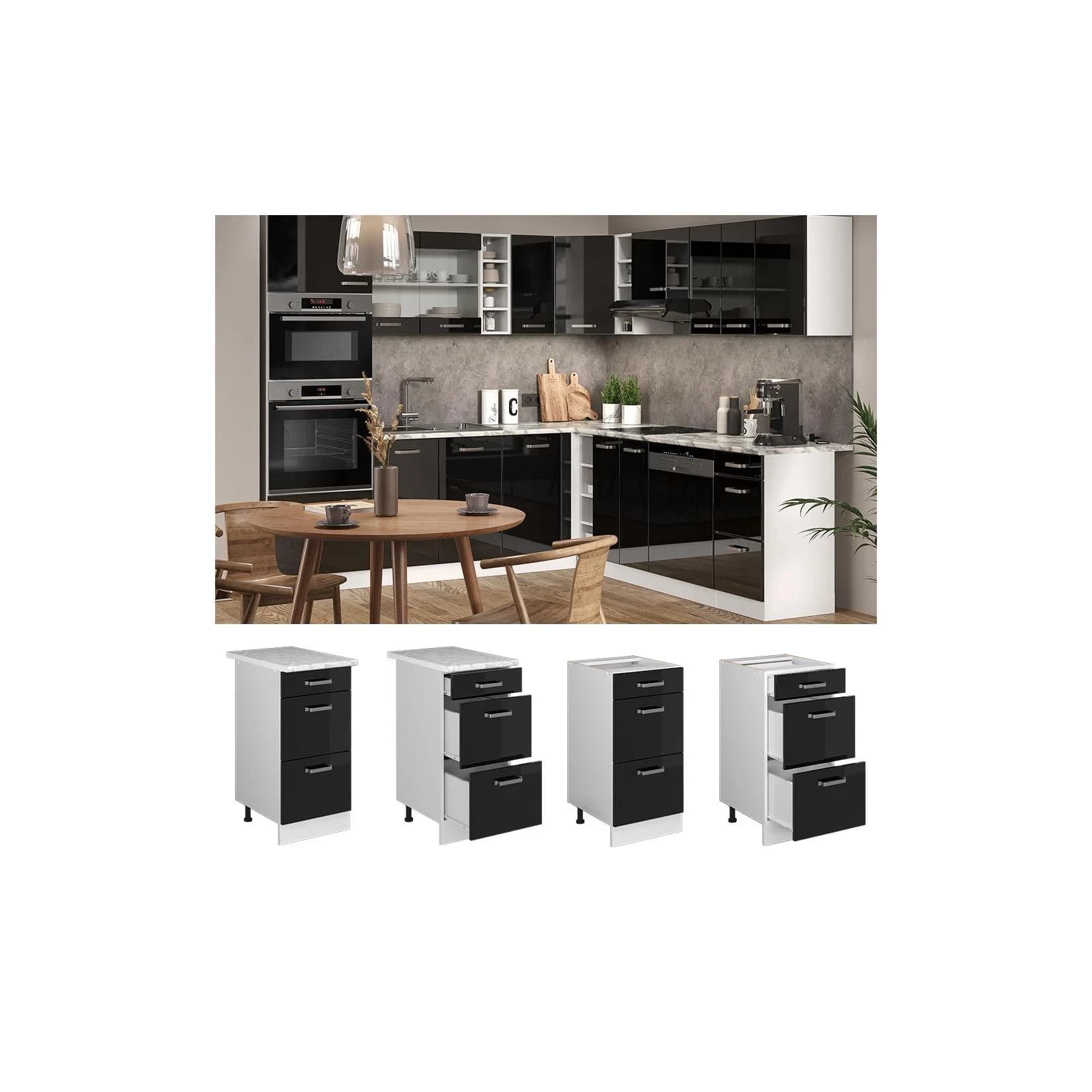 Vicco Schubladenunterschrank Küchenschrank R-Line Weiß Schwarz 40 cm