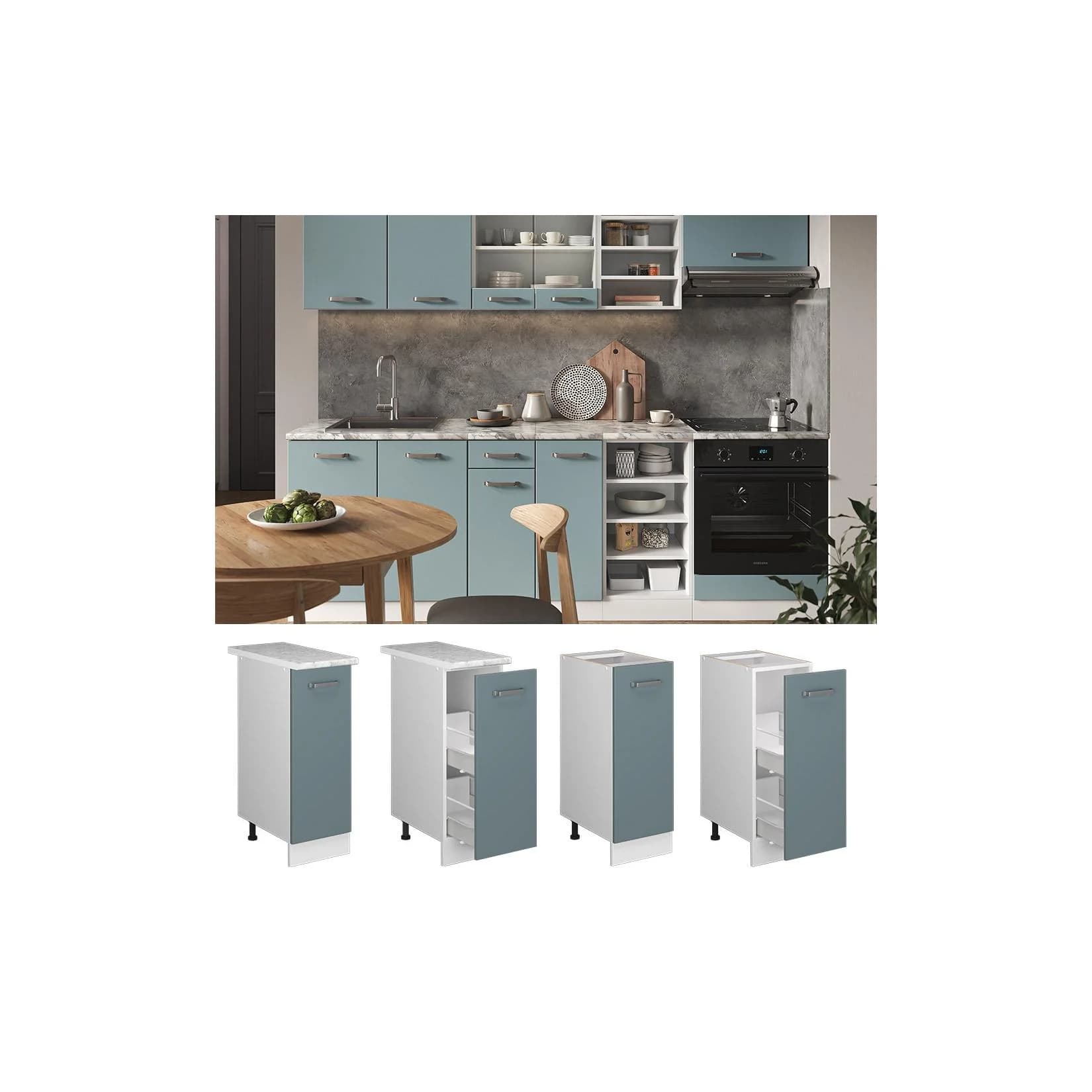 Vicco Apothekerunterschrank R-Line Weiß Blaugrau 30 cm Modern