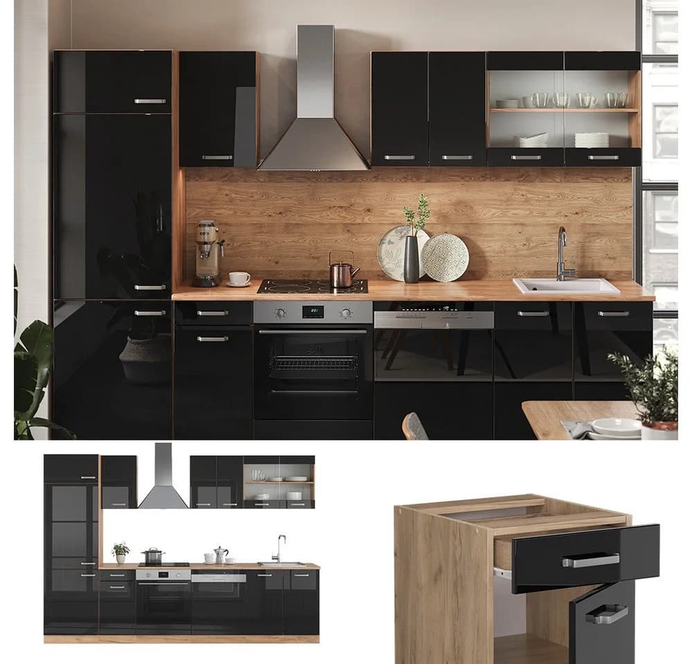Vicco Küchenzeile R-Line Eiche Schwarz 300 cm Modern - Bild 5
