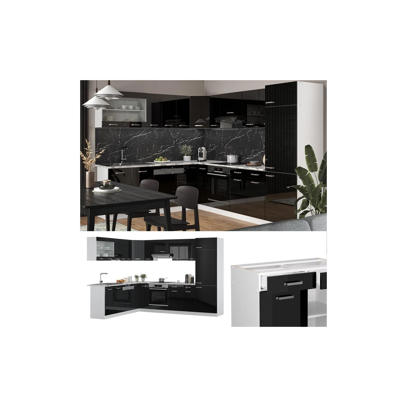 Vicco Eckküche R-Line Solid Weiß Schwarz Modern