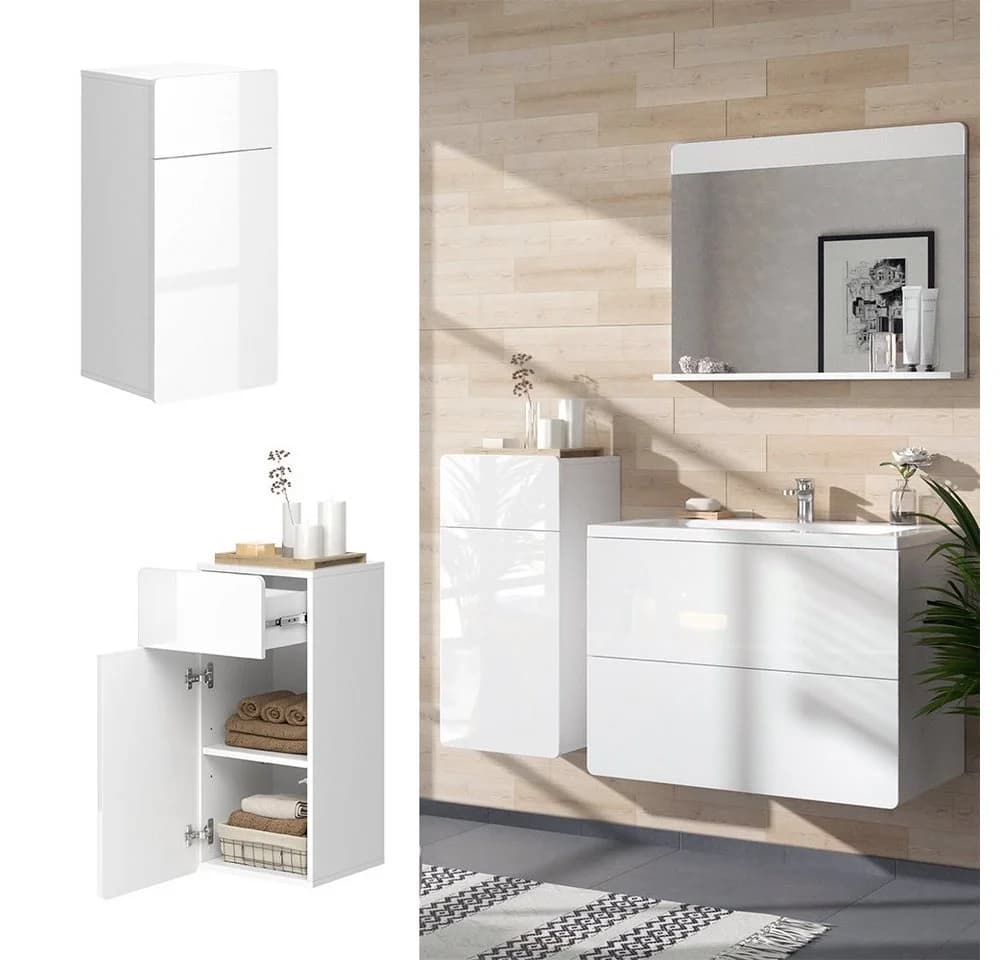 Vicco Midischrank Izan Weiß Hochglanz mit Schublade und Tür - Bild 2