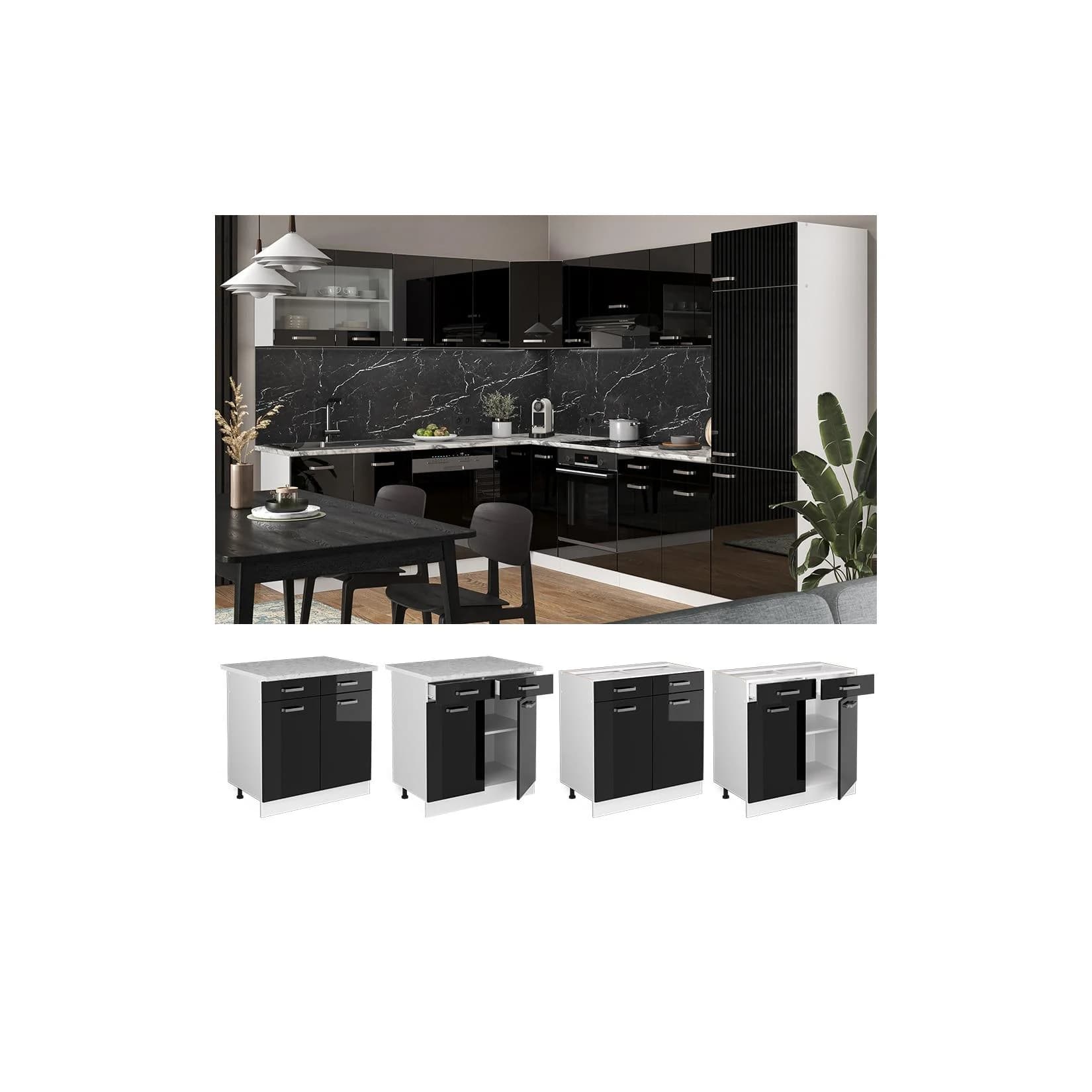 Vicco Schubunterschrank R-Line Weiß Schwarz 80 cm Modern