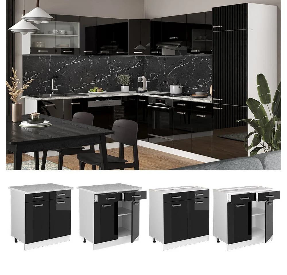 Vicco Schubunterschrank R-Line Weiß Schwarz 80 cm Modern - Bild 4