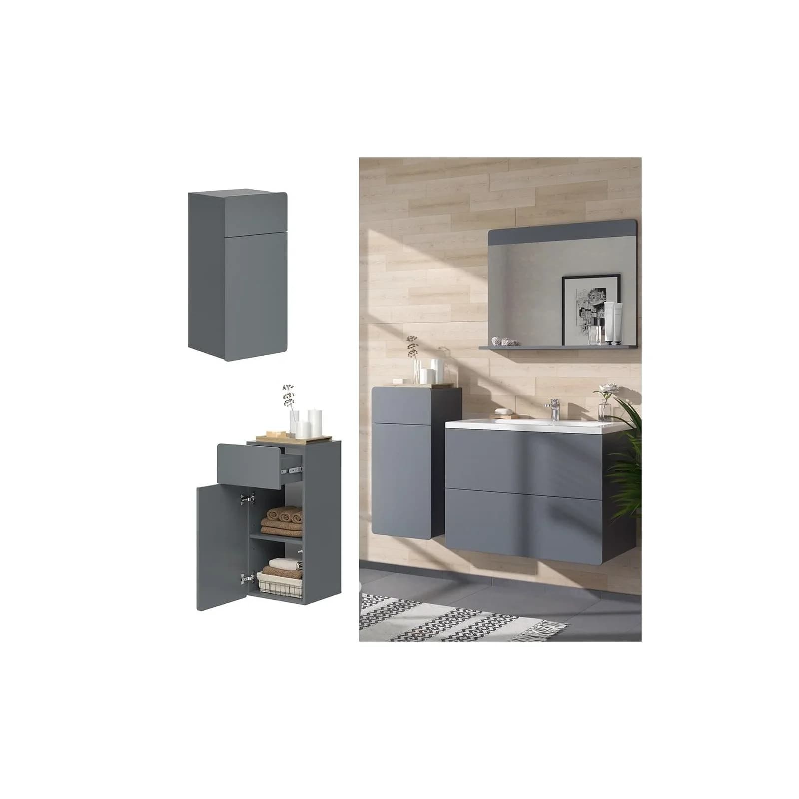 Vicco Midischrank Izan Grau mit Schublade und Tür