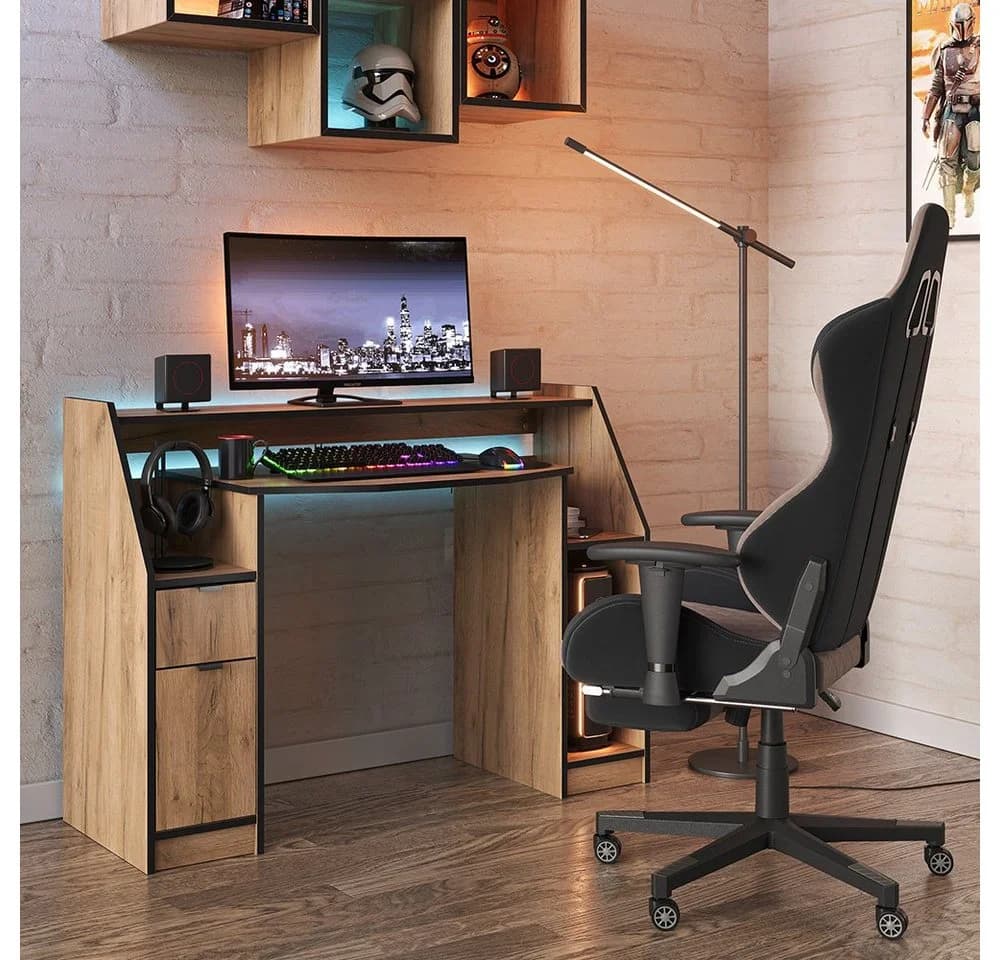 Vicco Computertisch Joel Gamingtisch mit Stauraum Eiche Schwarz - Bild 3