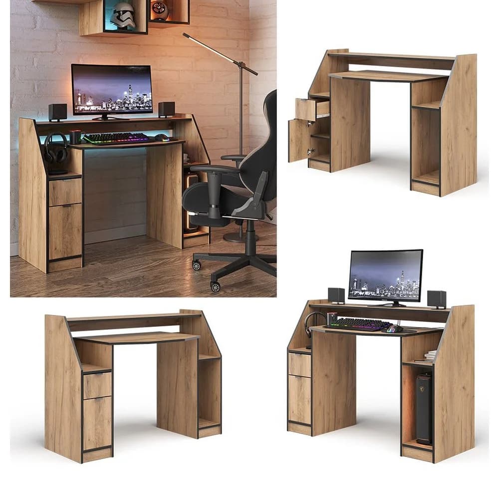 Vicco Computertisch Joel Gamingtisch mit Stauraum Eiche Schwarz - Bild 4