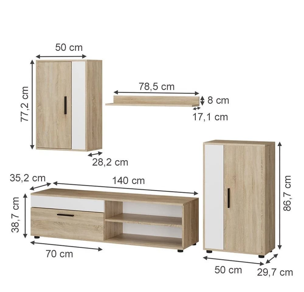 Vicco Wohnwand Berno 4er-Set Sonoma/Weiß Wohnzimmerschrank - Bild 5