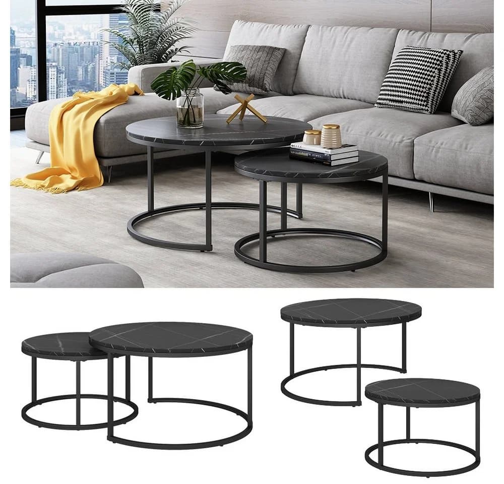 Vicco Couchtisch Montreal 2-teilig Schwarz Marmor-Optik - Bild 4